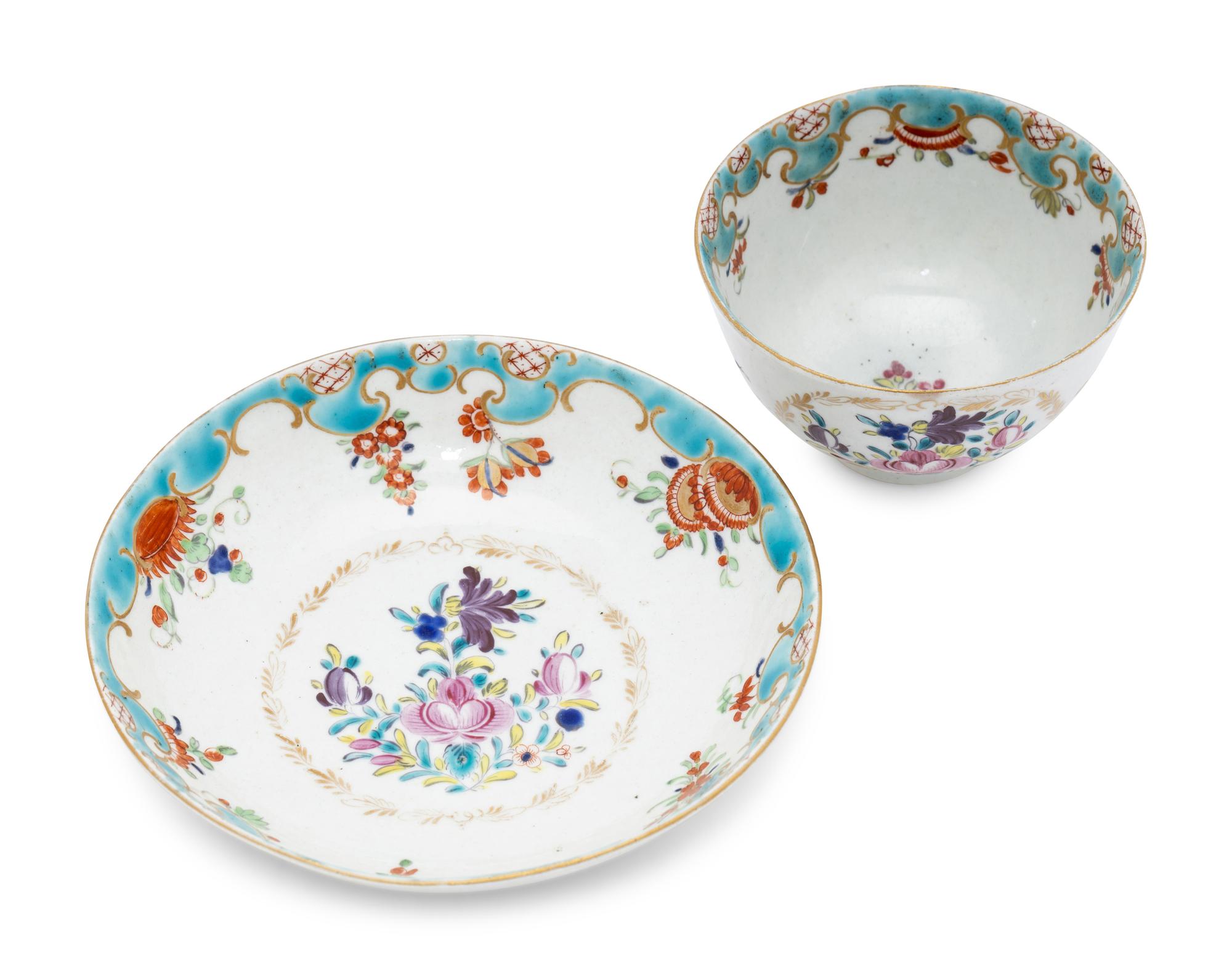 A Worcester Porcelain Tea Bowl and Saucer