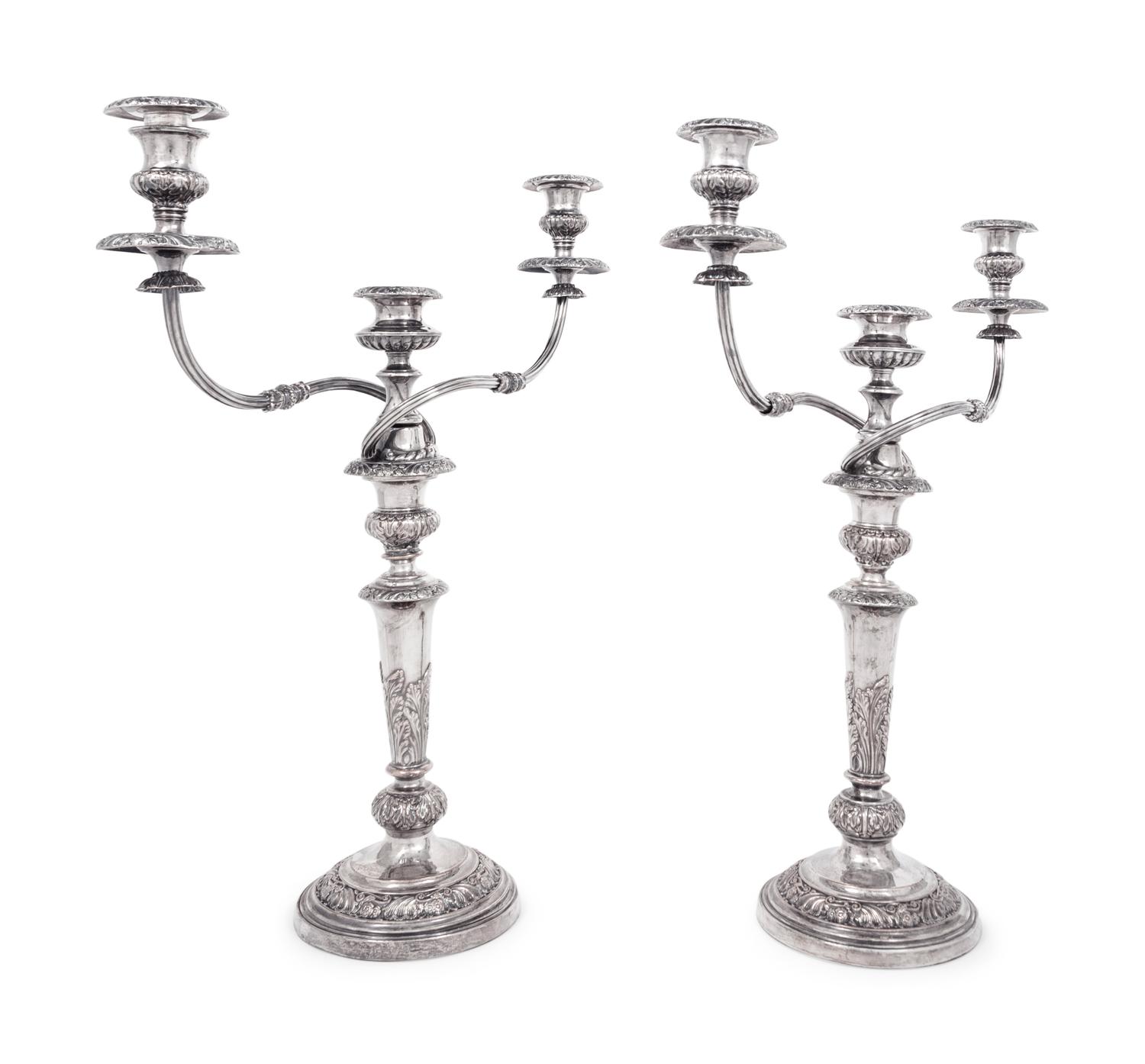 A Pair of Silver-Plate Three-Light Candelabra