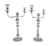 A Pair of Silver-Plate Three-Light Candelabra