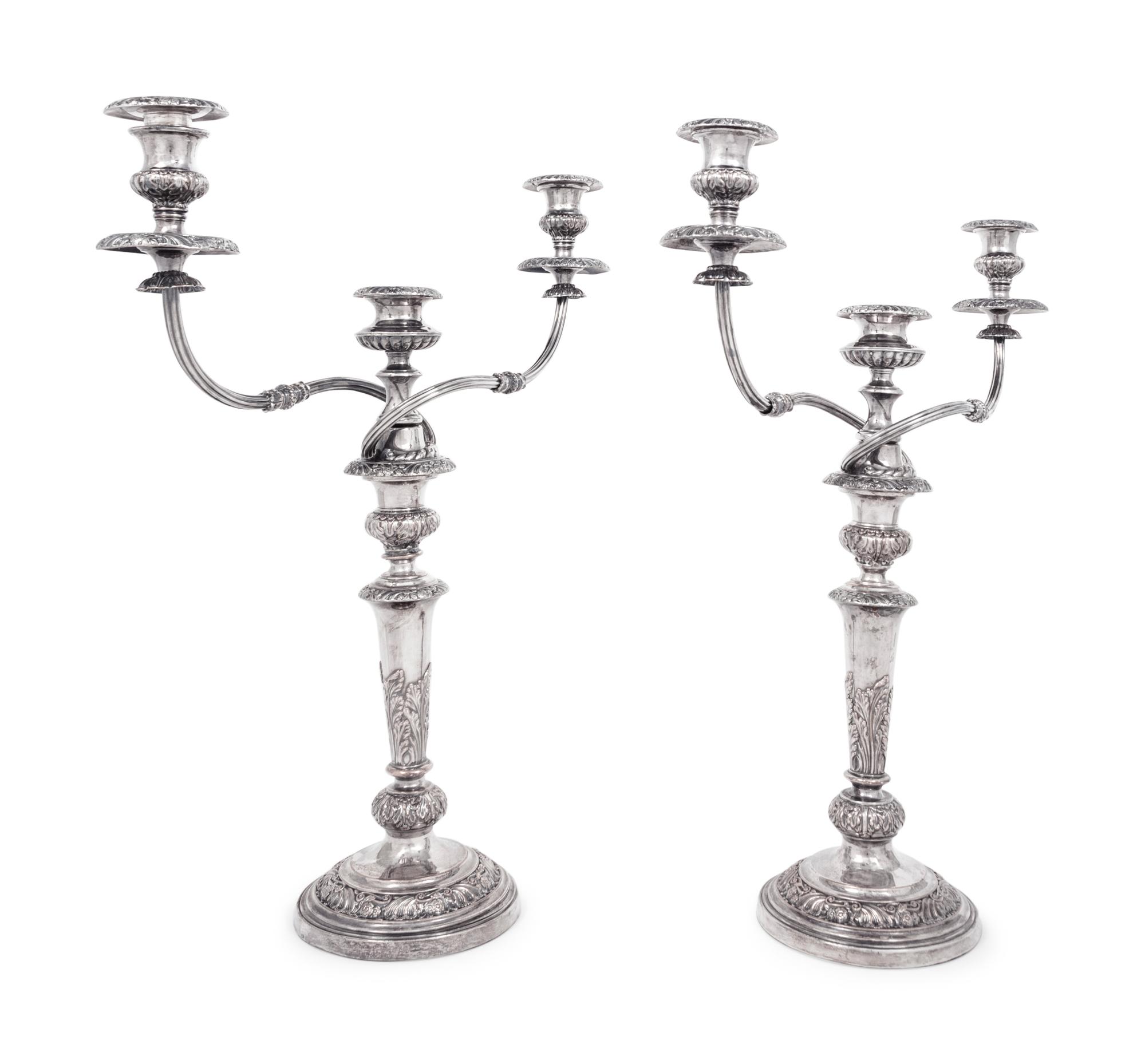 A Pair of Silver-Plate Three-Light Candelabra