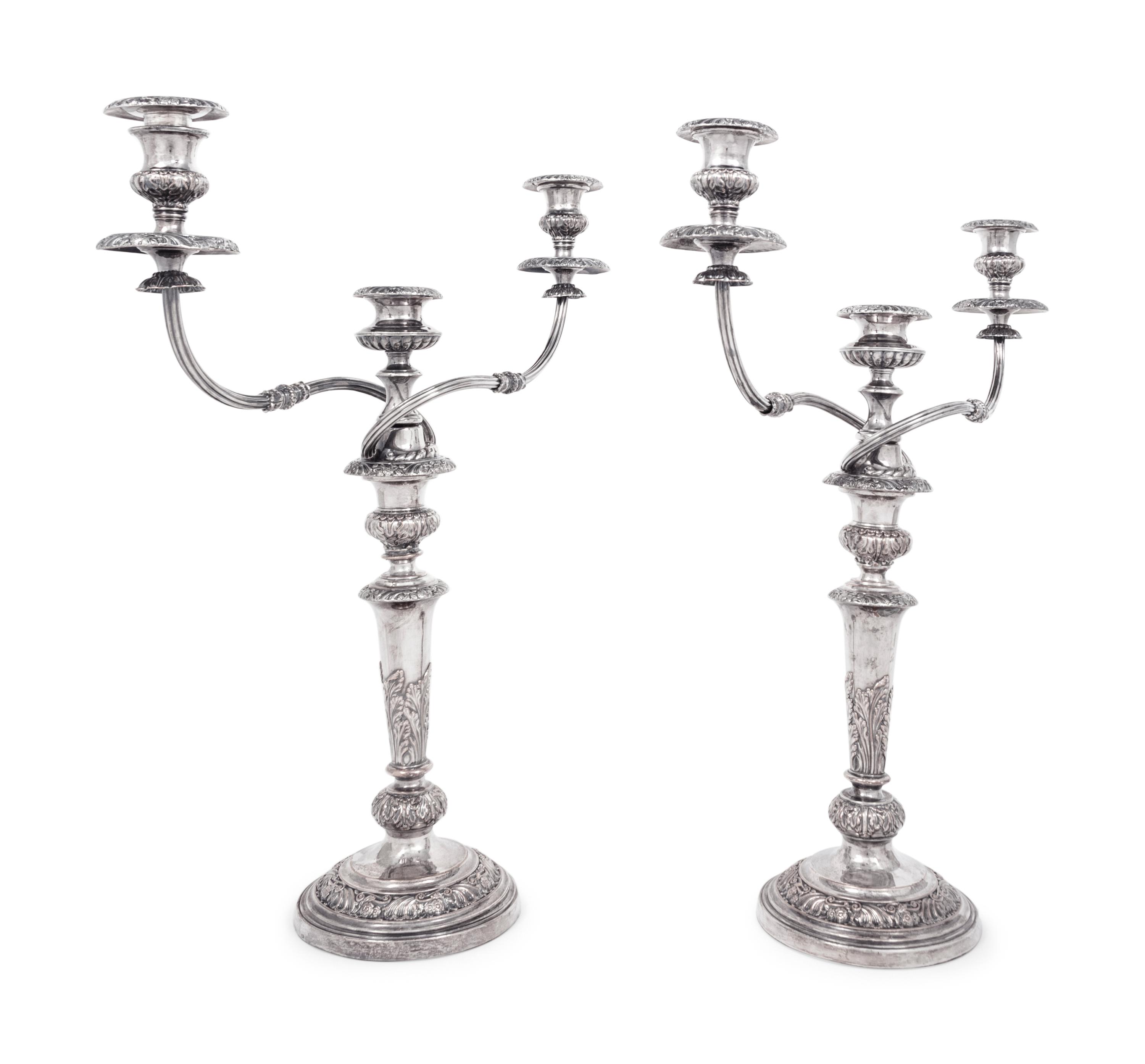 A Pair of Silver-Plate Three-Light Candelabra