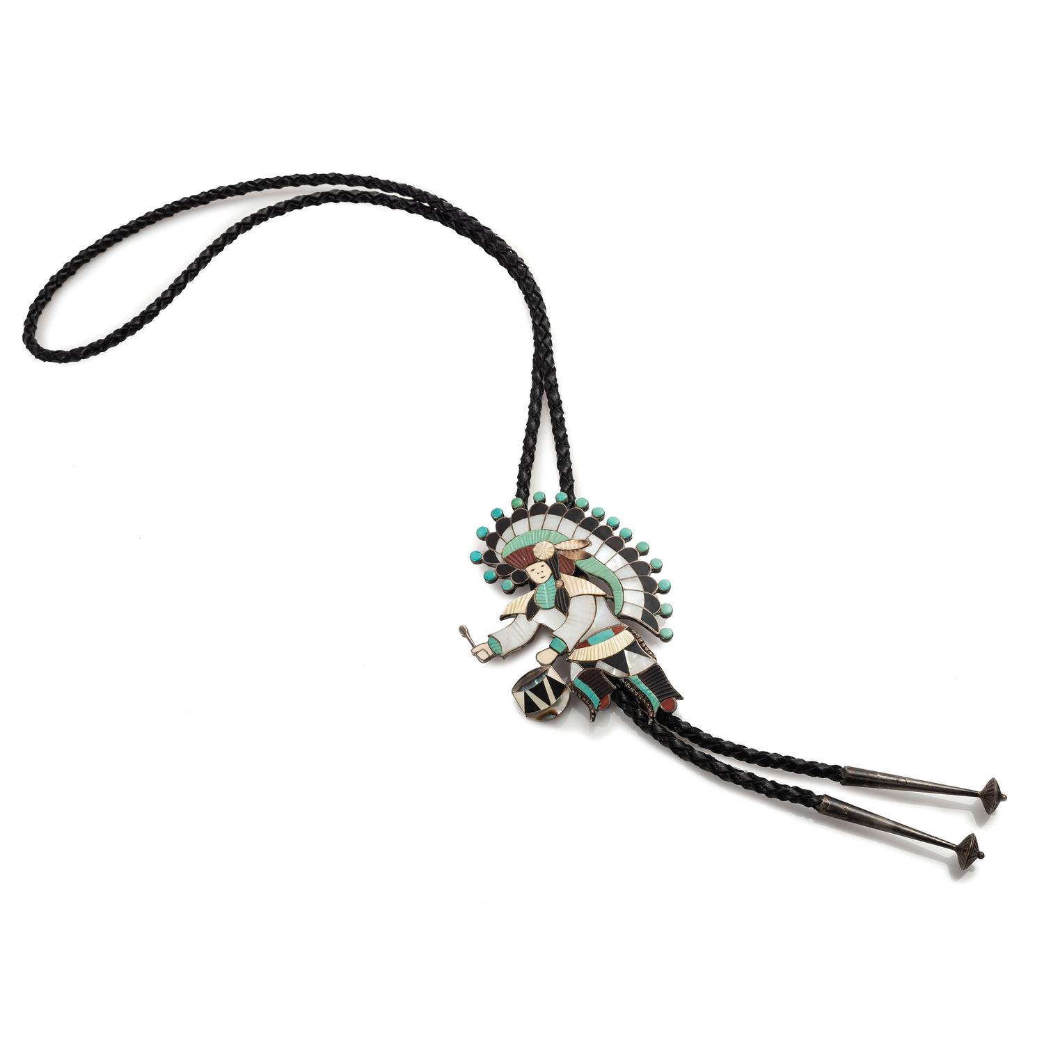 Silver and Mosaic Inlay Drummer Bolo Tie