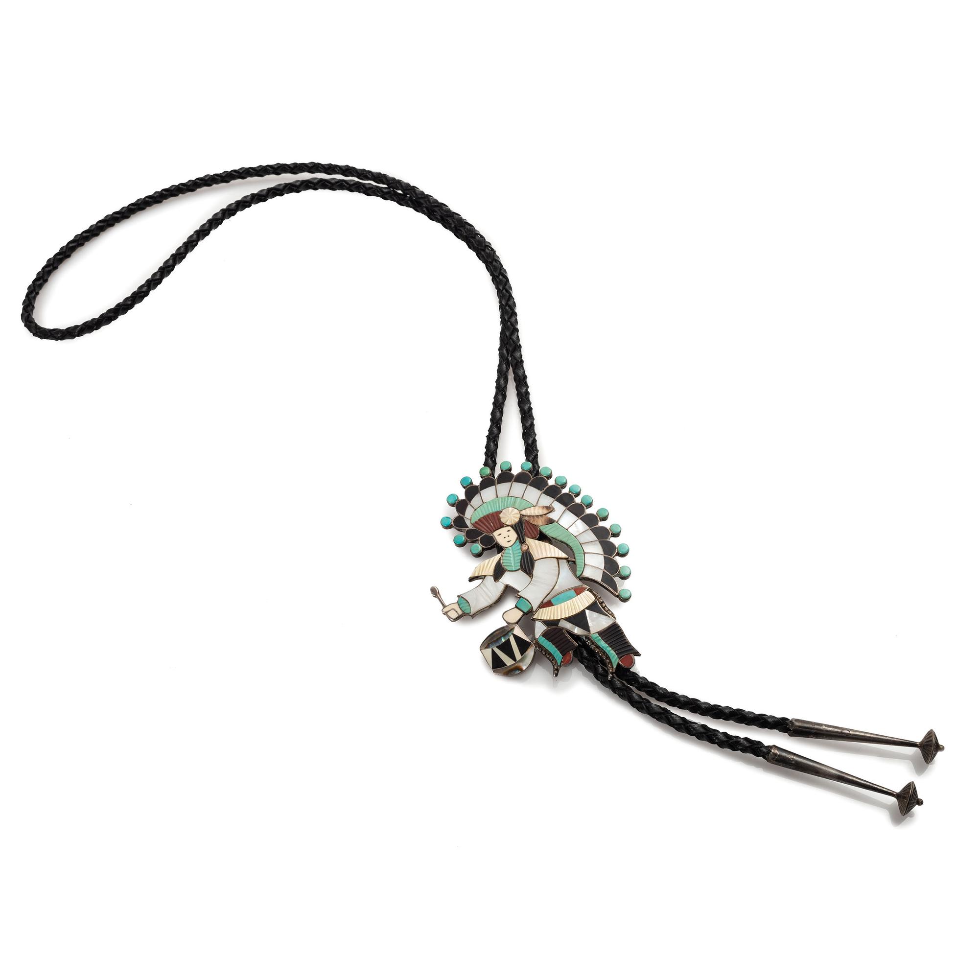 Silver and Mosaic Inlay Drummer Bolo Tie