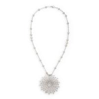 White Gold and Diamond Starburst Pendant and Station Necklace