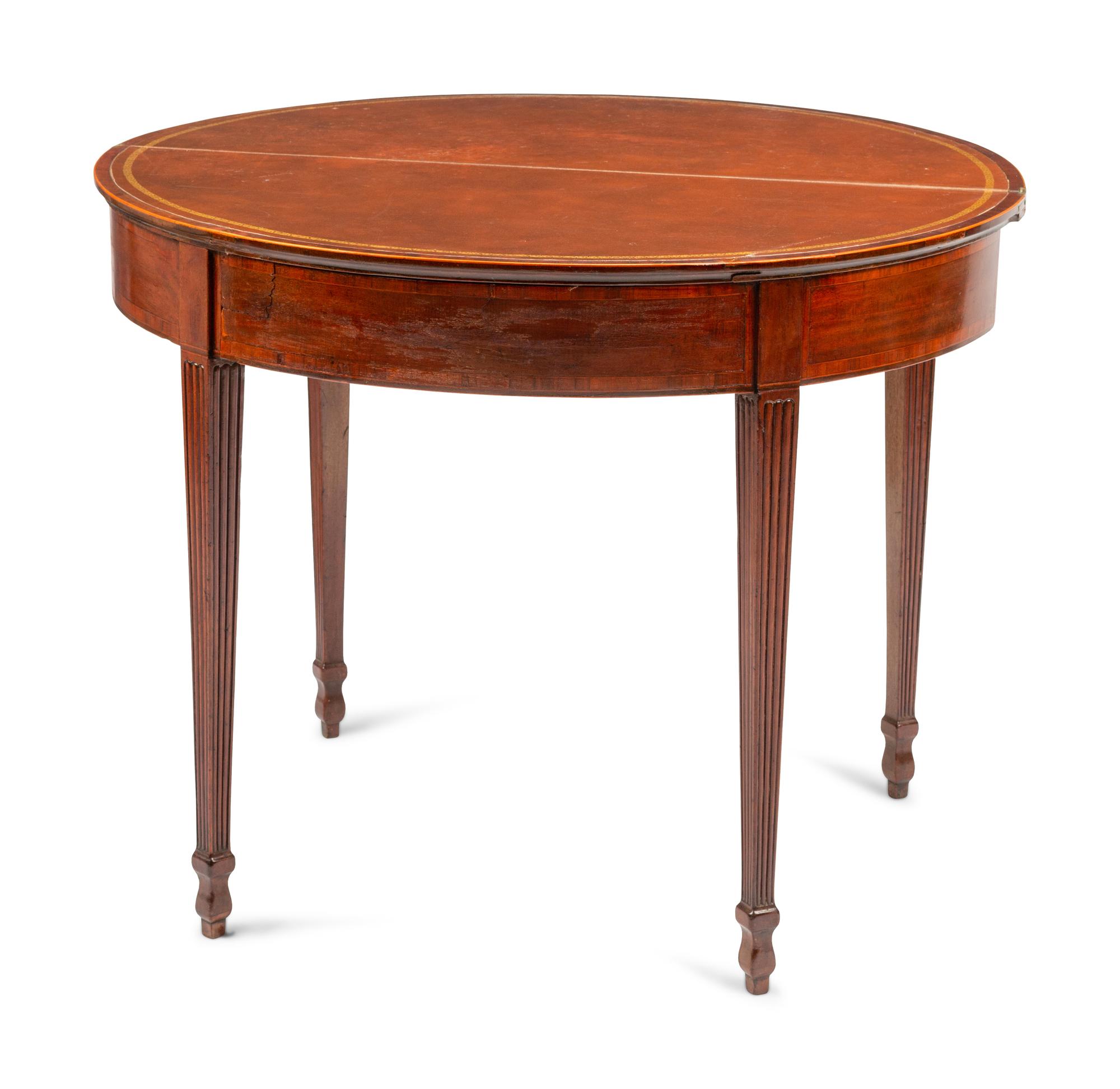 A Continental Mahogany Demilune Game Table