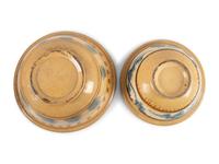 Six Pieces of Seaweed-Decorated Yellowware