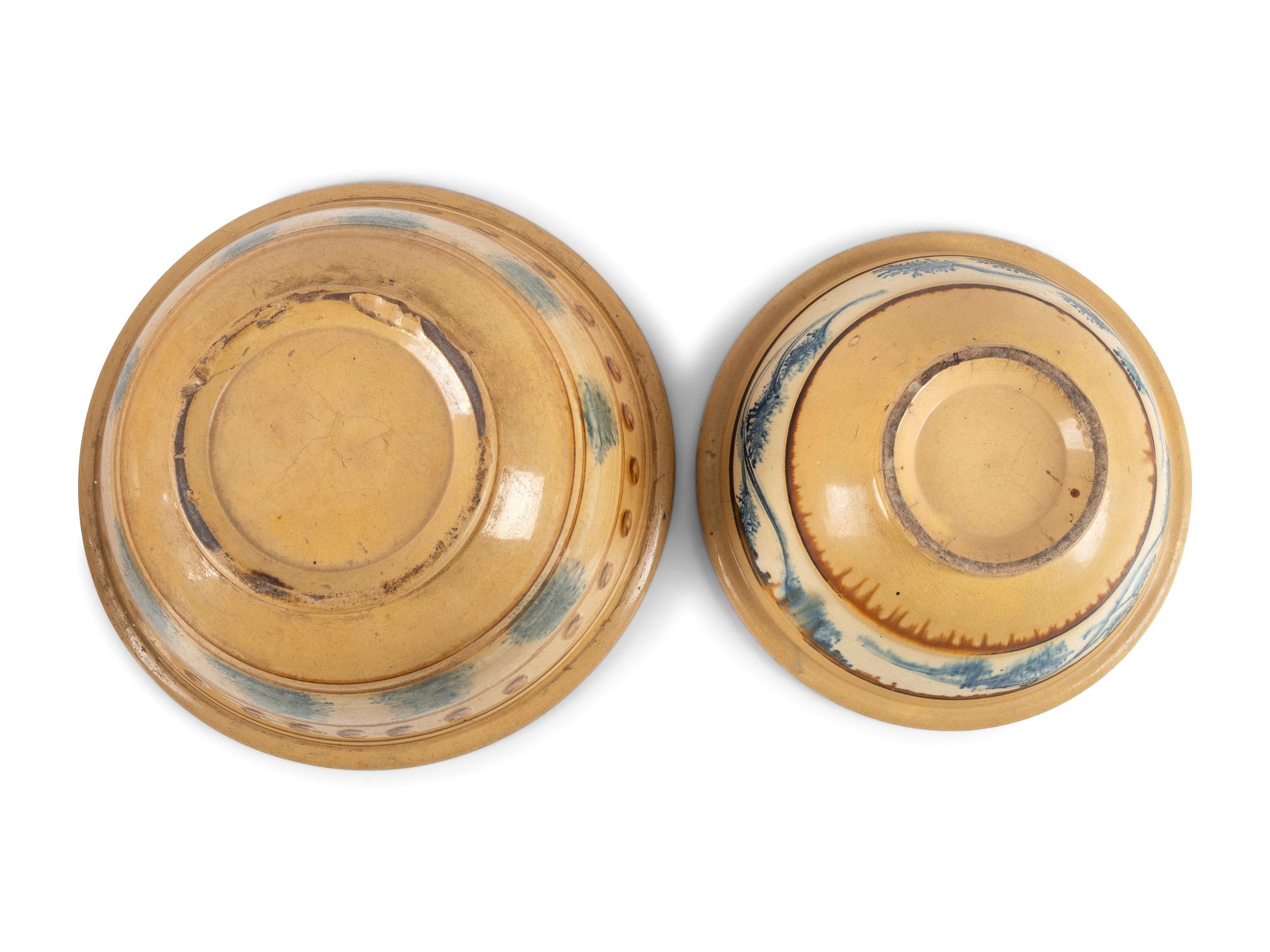 Six Pieces of Seaweed-Decorated Yellowware