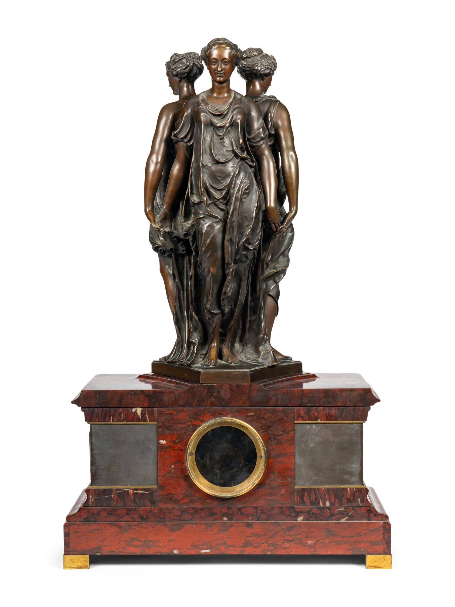 A French Bronze and Marble Figural Clock