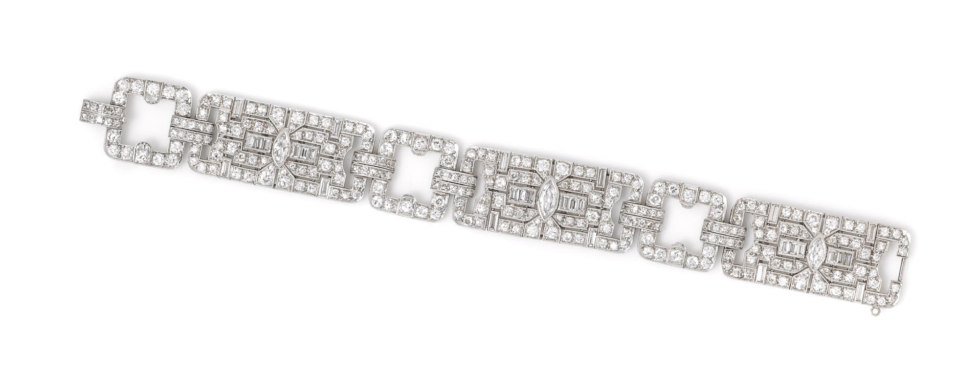 An Art Deco Platinum and Diamond Bracelet, 29.25 dwts.