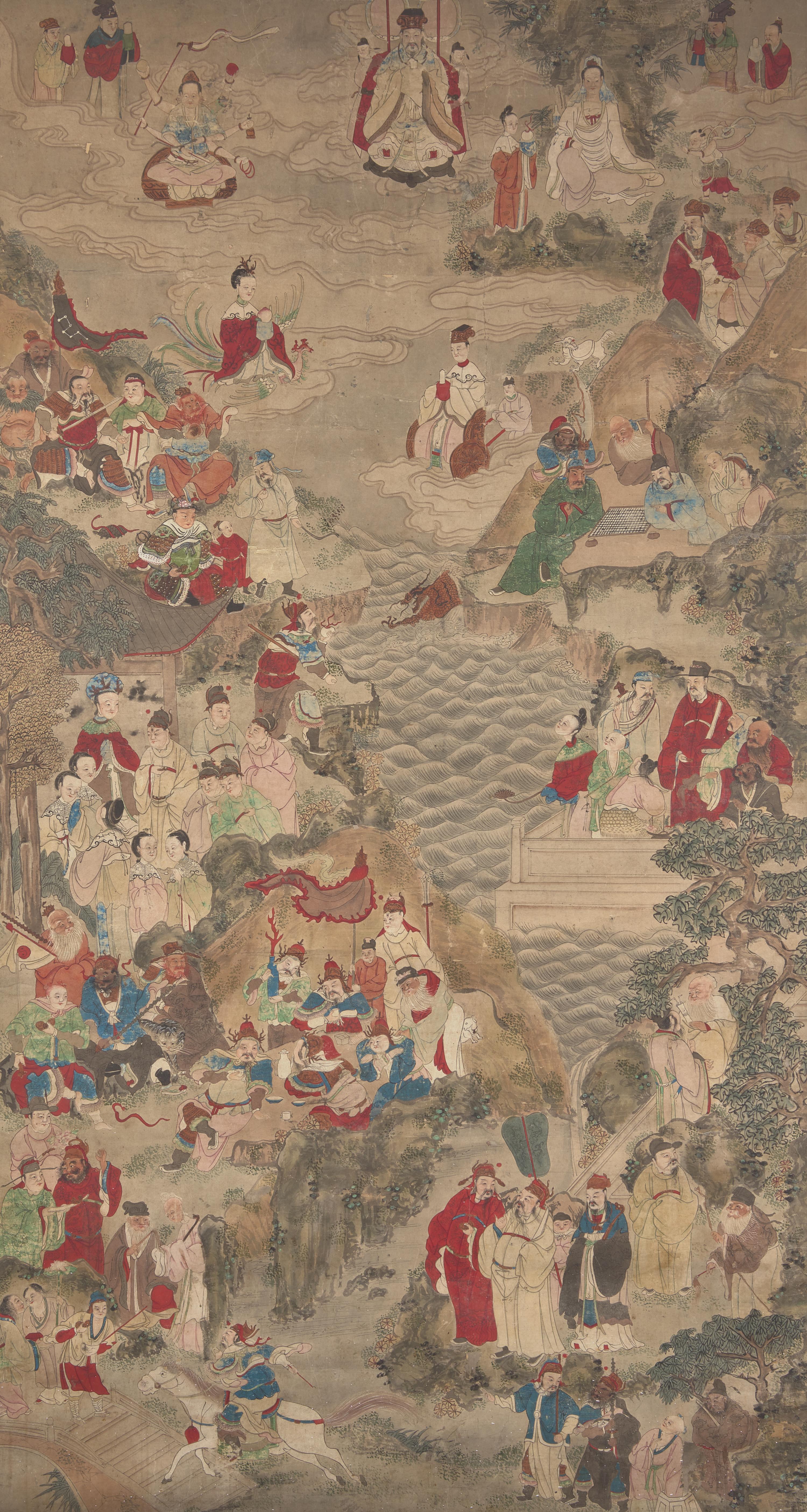 A Chinese 'Immortals' Painting, 19th Century 清 紙本設色神仙像
