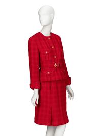 Chanel, Red Bouclé Tweed Skirt Suit