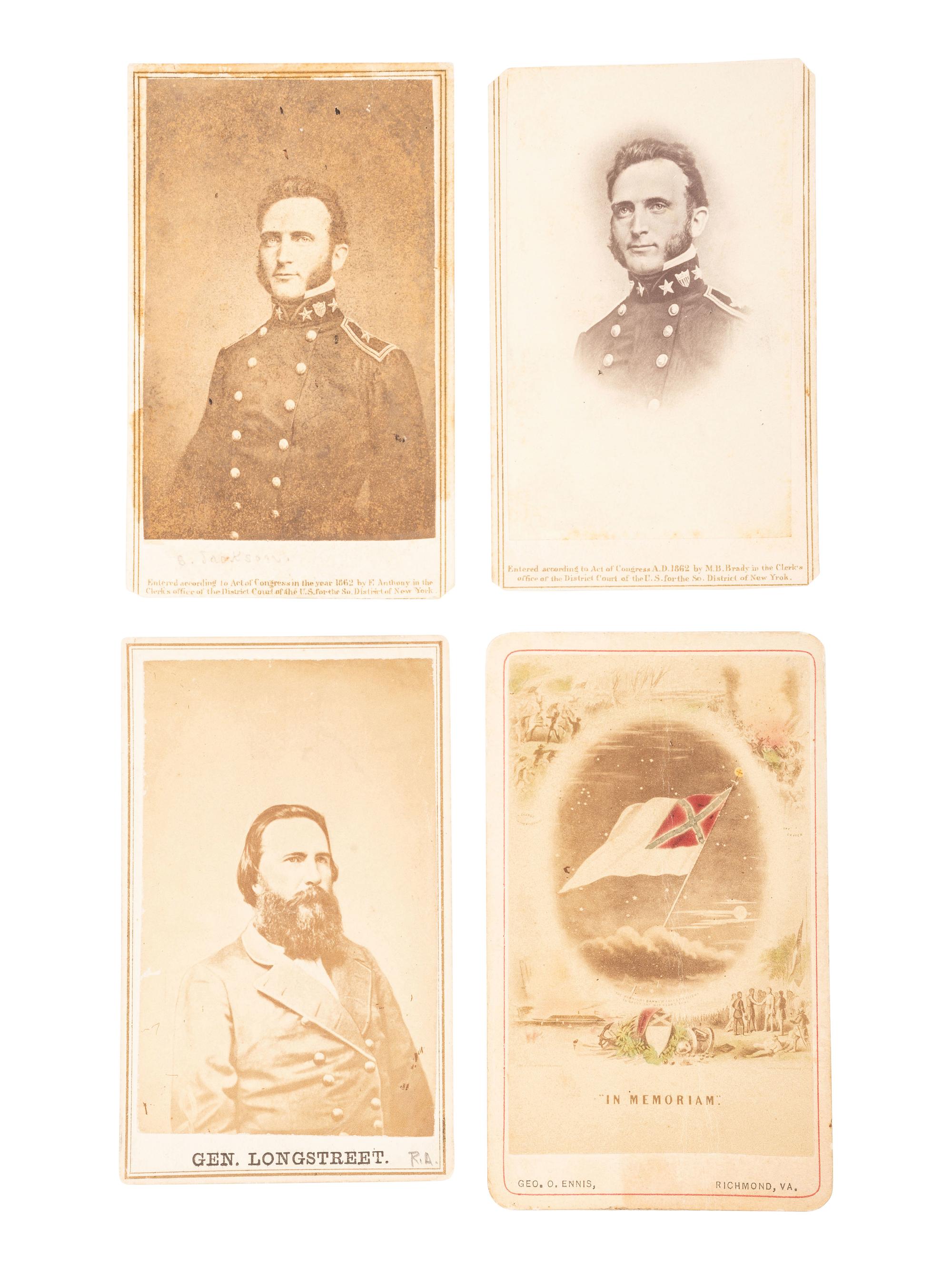 [CIVIL WAR - THE CONFEDERACY]. 4 CDVs, incl. portraits of Generals LONGSTREET and JACKSON.