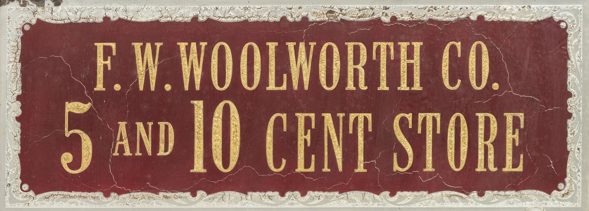 An F.W. Woolworth Reverse Paint and Foil Decorated Advertising Sign