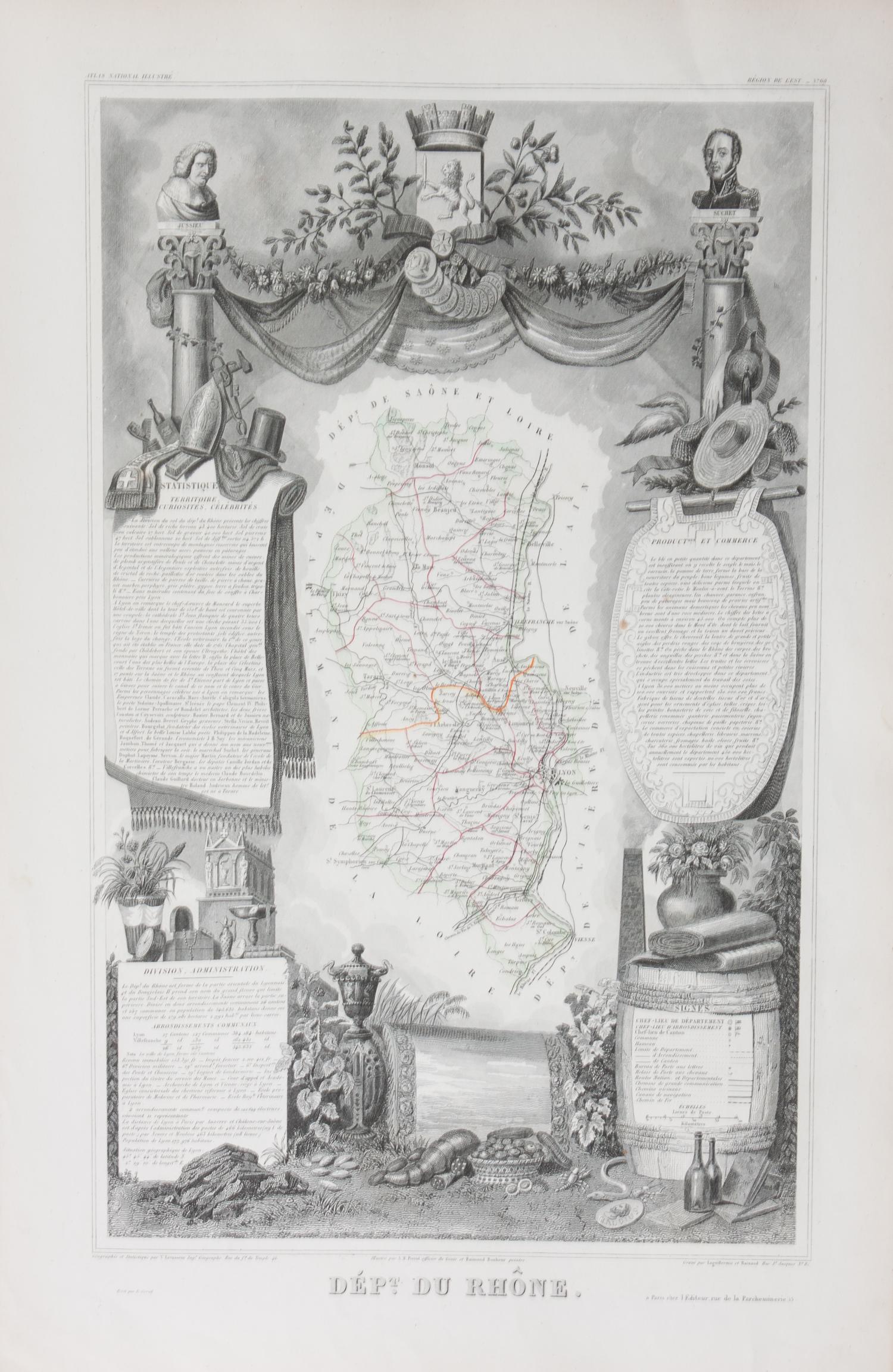 A Collection of Twelve French Engravings, 19TH CENTURY, comprising maps of wine-producing regions from Atlas National Illustre, unframe