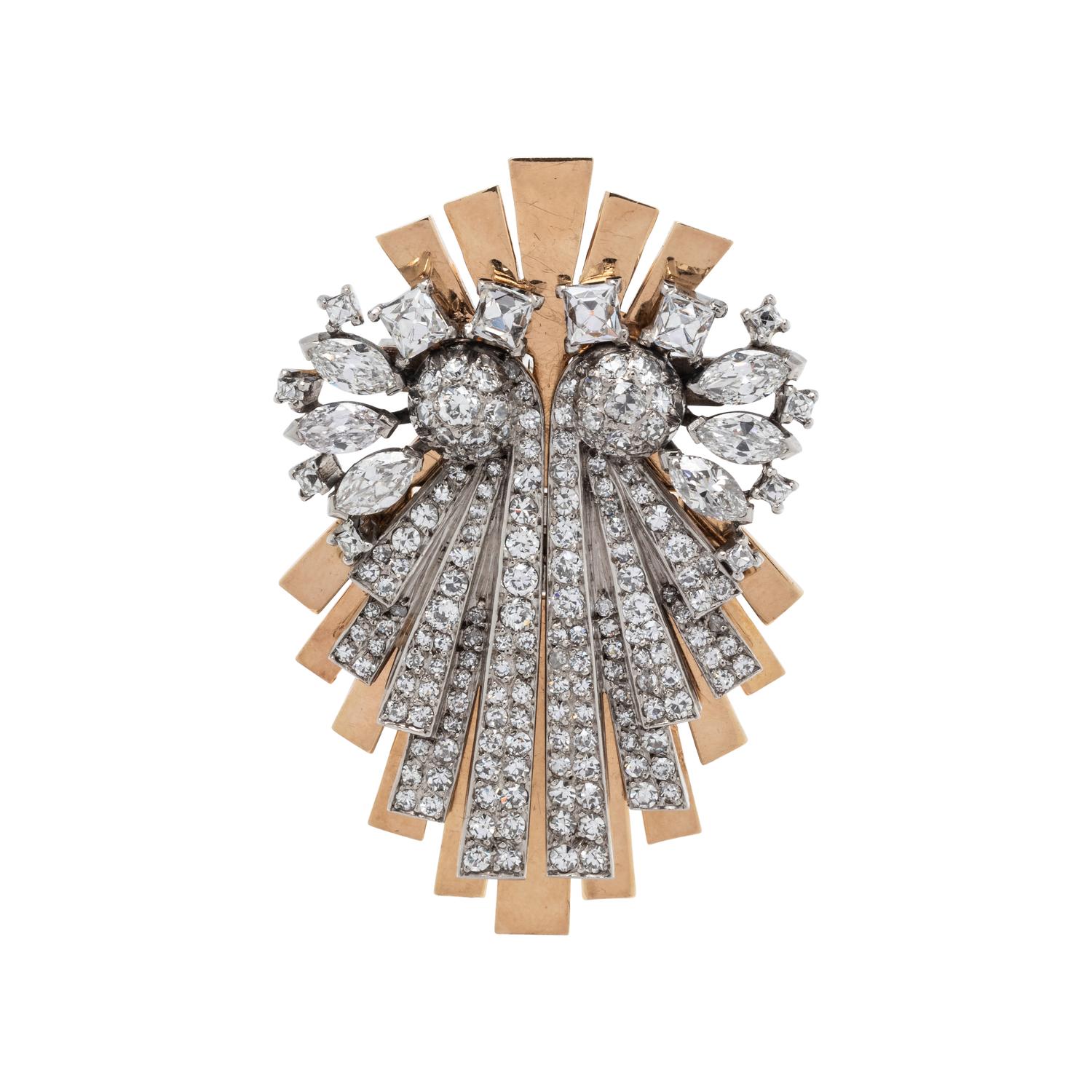 VERDURA, CONVERTIBLE BICOLOR GOLD AND DIAMOND DOUBLE CLIP/BROOCH