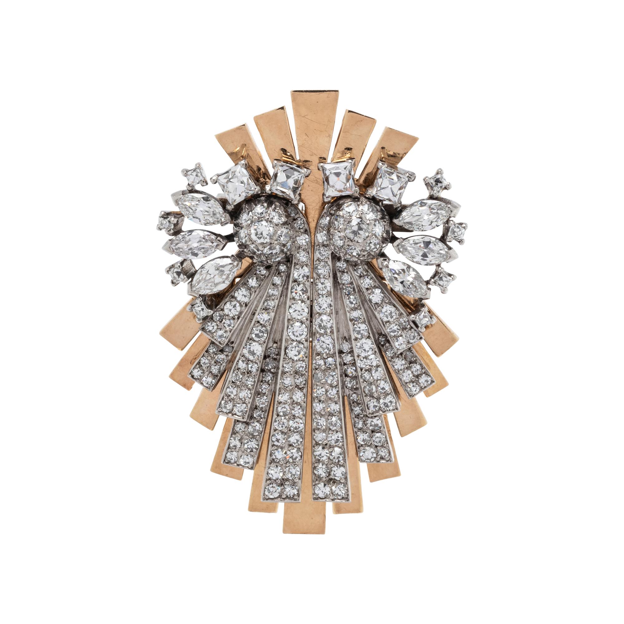 VERDURA, CONVERTIBLE BICOLOR GOLD AND DIAMOND DOUBLE CLIP/BROOCH
