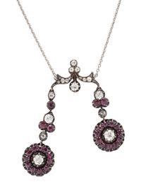 EDWARDIAN, RUBY AND DIAMOND LAVALIER