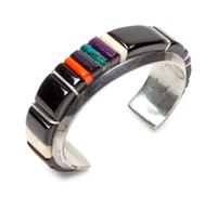 Sterling silver cuff bracelet with cobblestone inlay