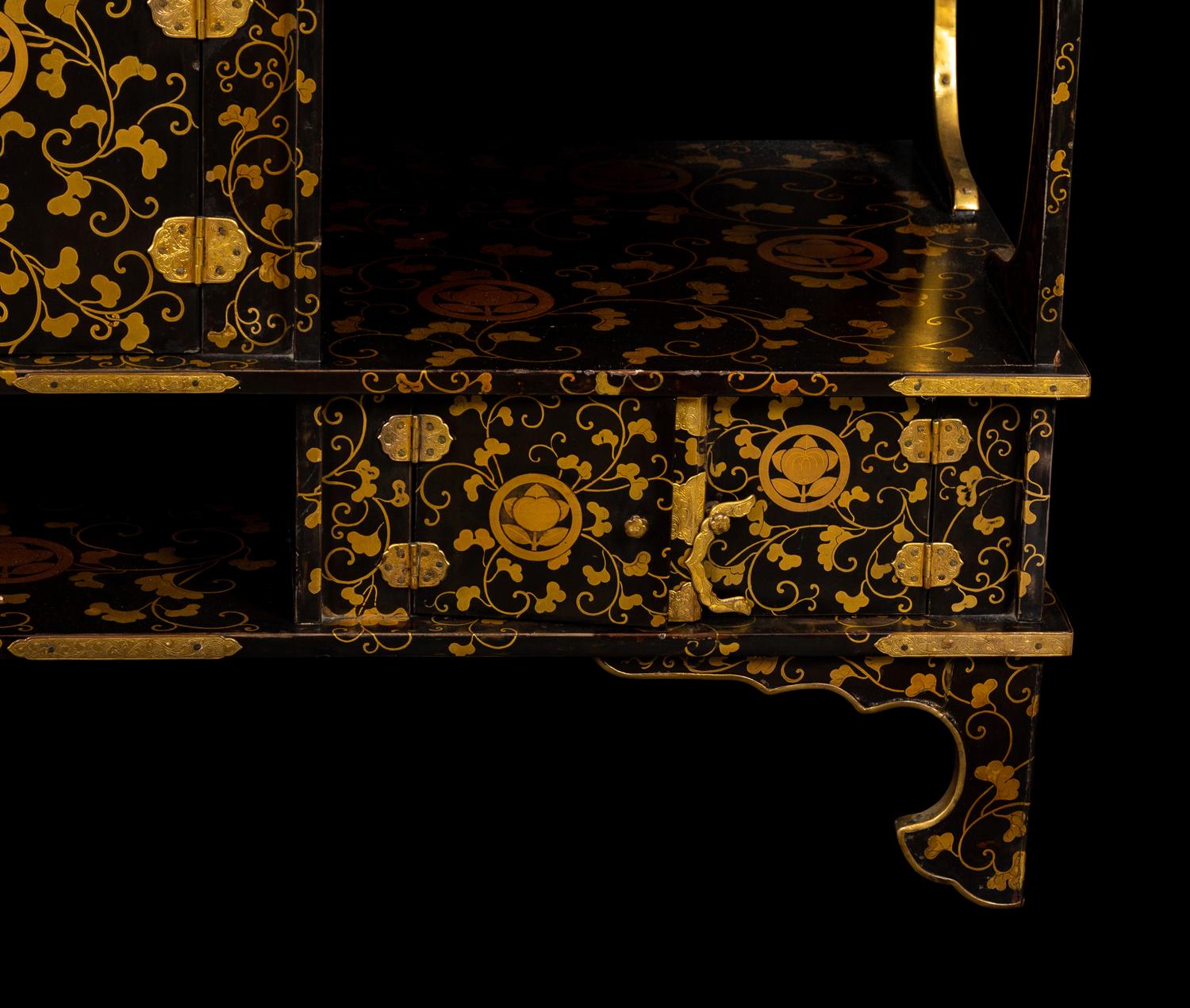 A Japanese Shodana Black and Gold Lacquer Displaying Cabinet