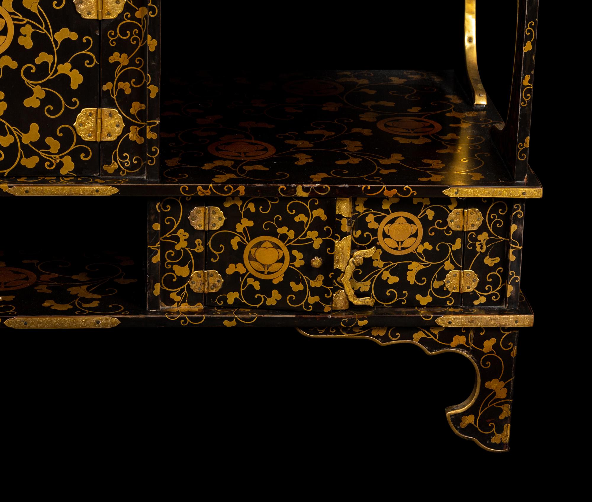 A Japanese Shodana Black and Gold Lacquer Displaying Cabinet