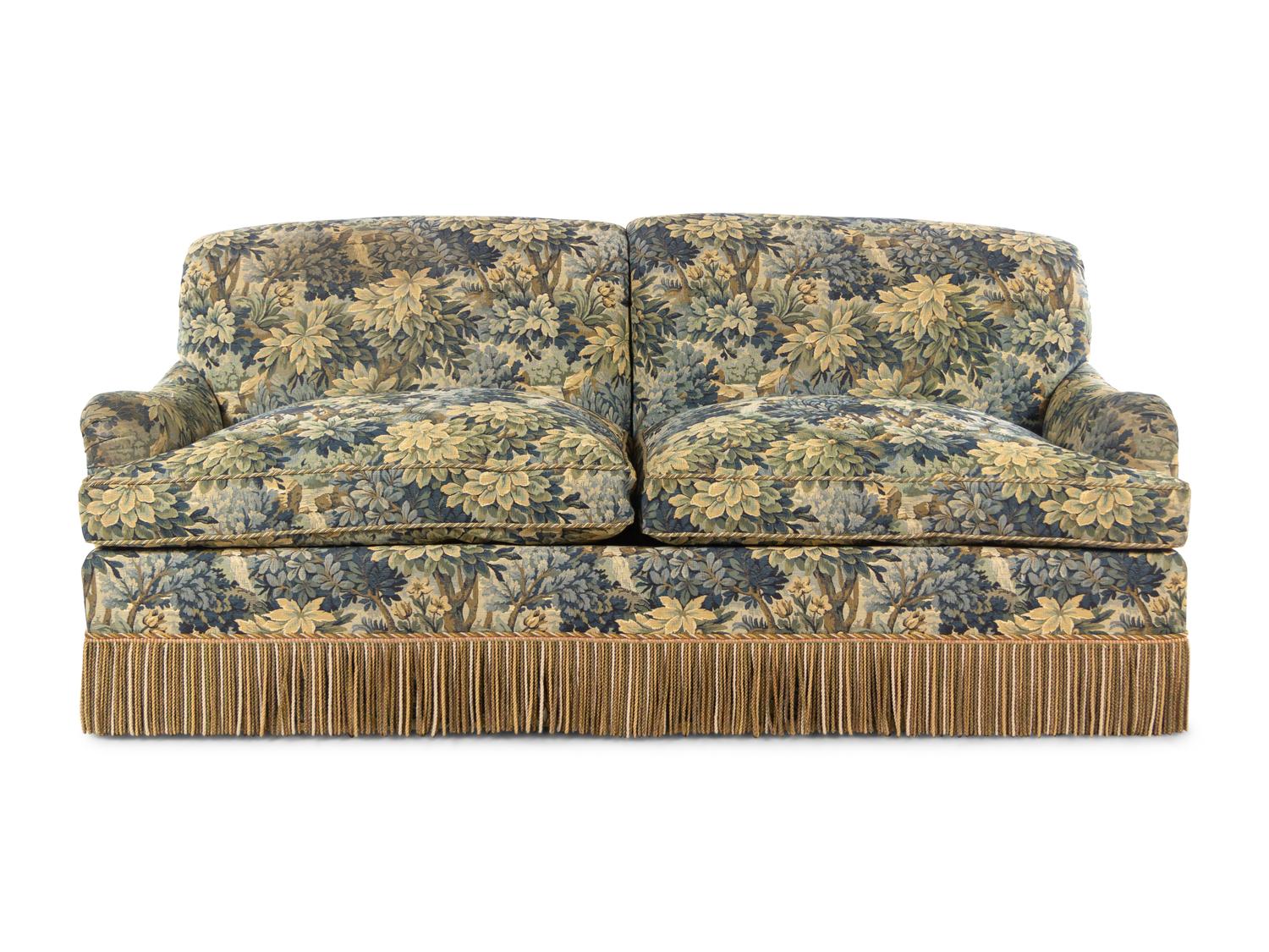 A Custom Two-Seat Sofa with Verdure Upholstery and Bullion Fringe