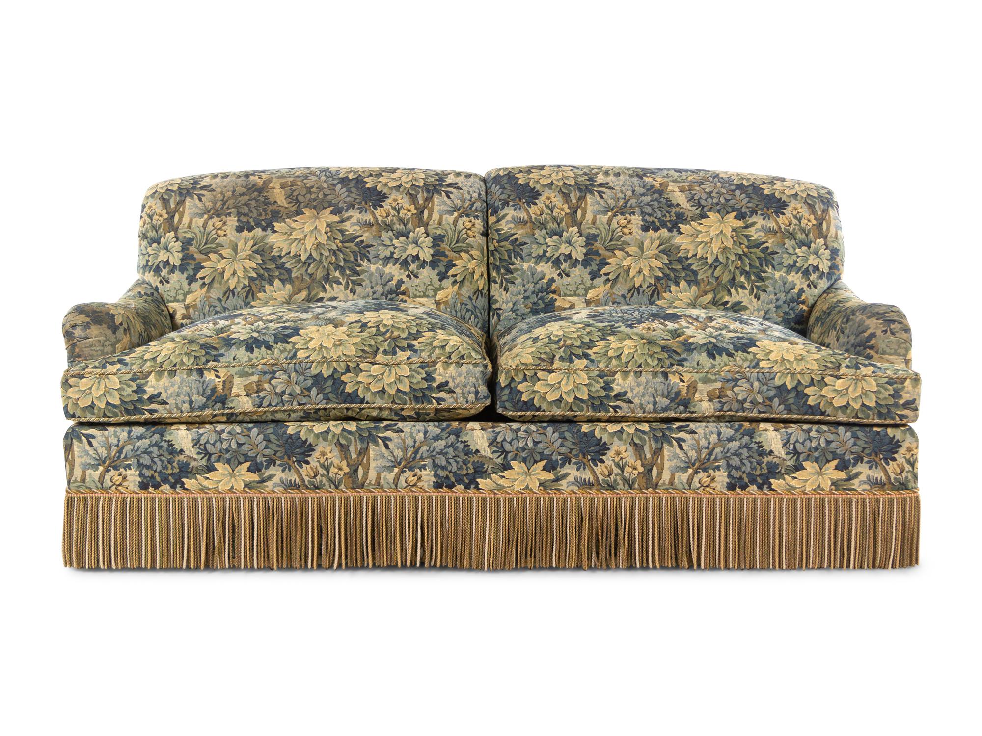 A Custom Two-Seat Sofa with Verdure Upholstery and Bullion Fringe