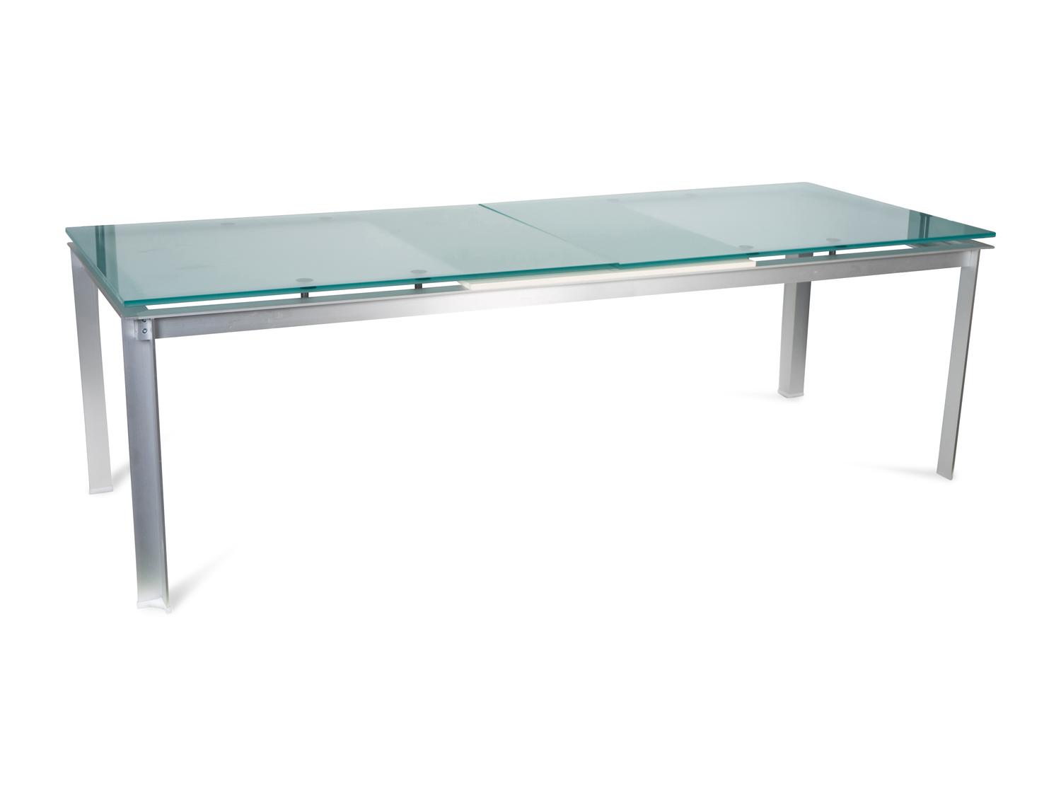 A Brushed Metal, Frosted Glass and Wood Atavola Extension Dining Table