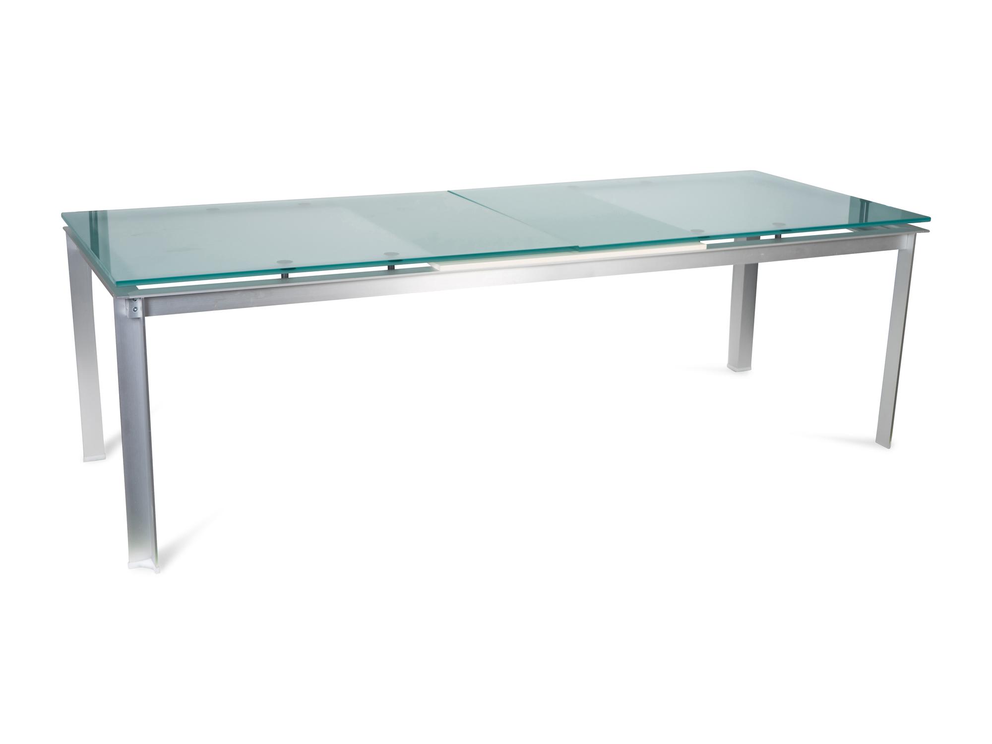 A Brushed Metal, Frosted Glass and Wood Atavola Extension Dining Table