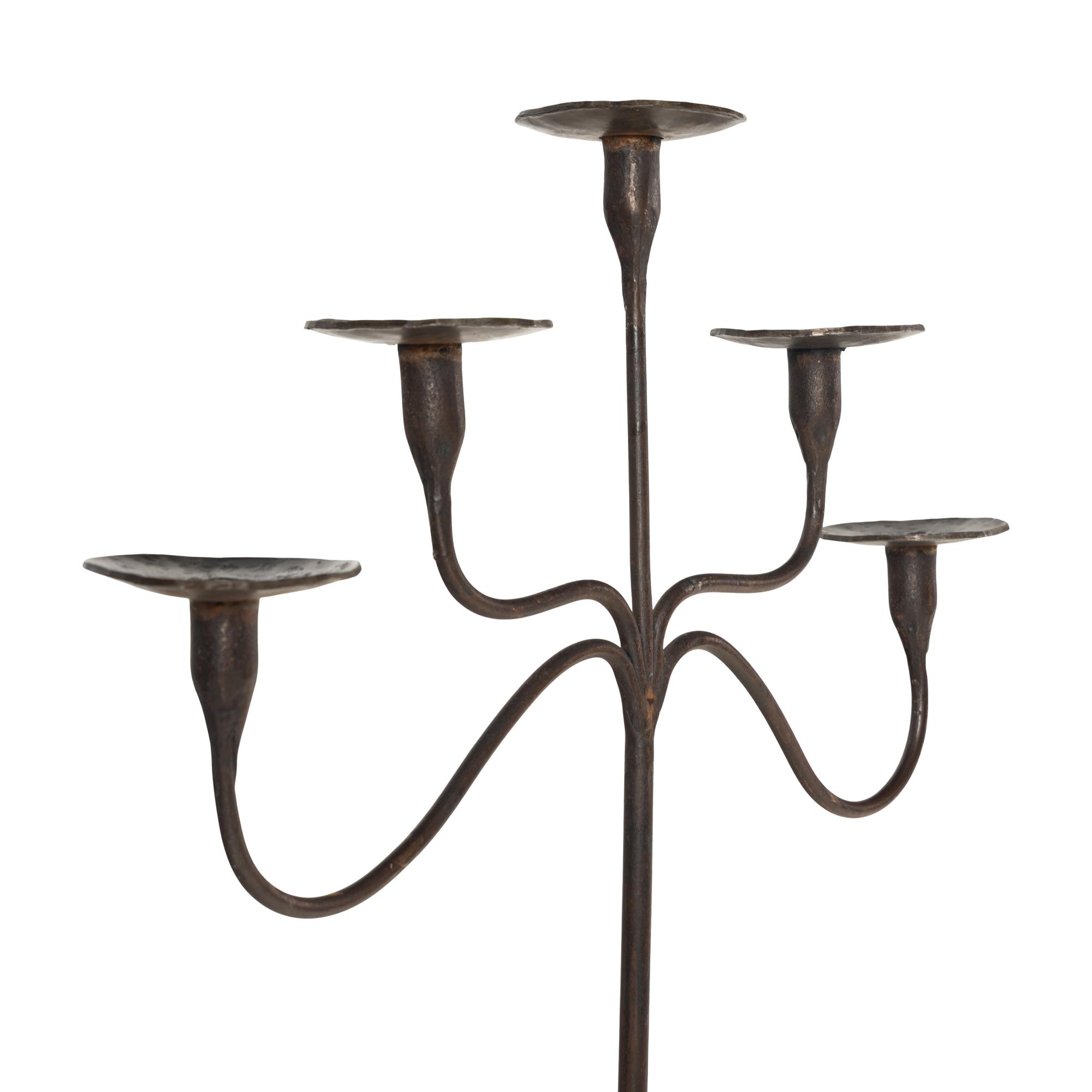 A Pair of Wrought Iron Five-Light Torchères