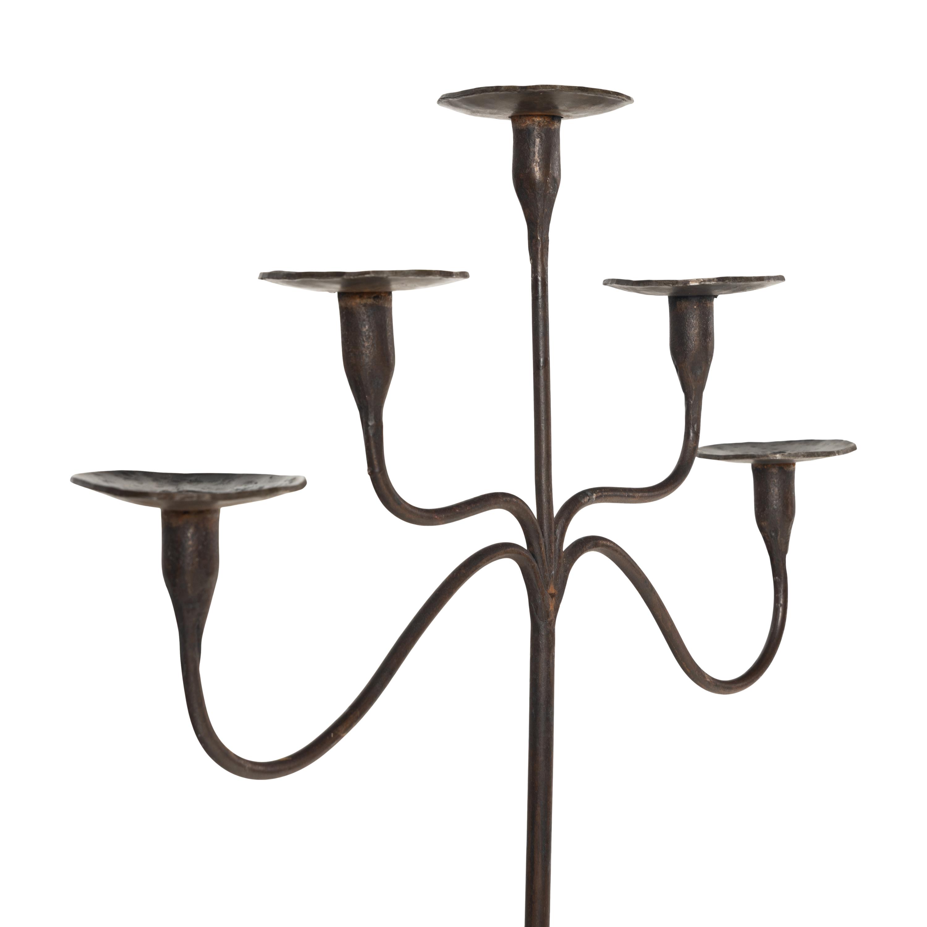 A Pair of Wrought Iron Five-Light Torchères