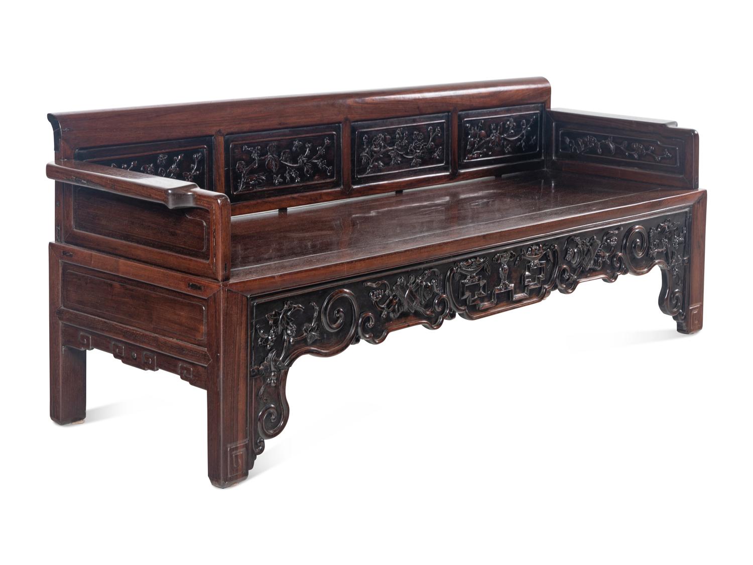 A Chinese Carved Zitan Day Bed, Luohanchuang