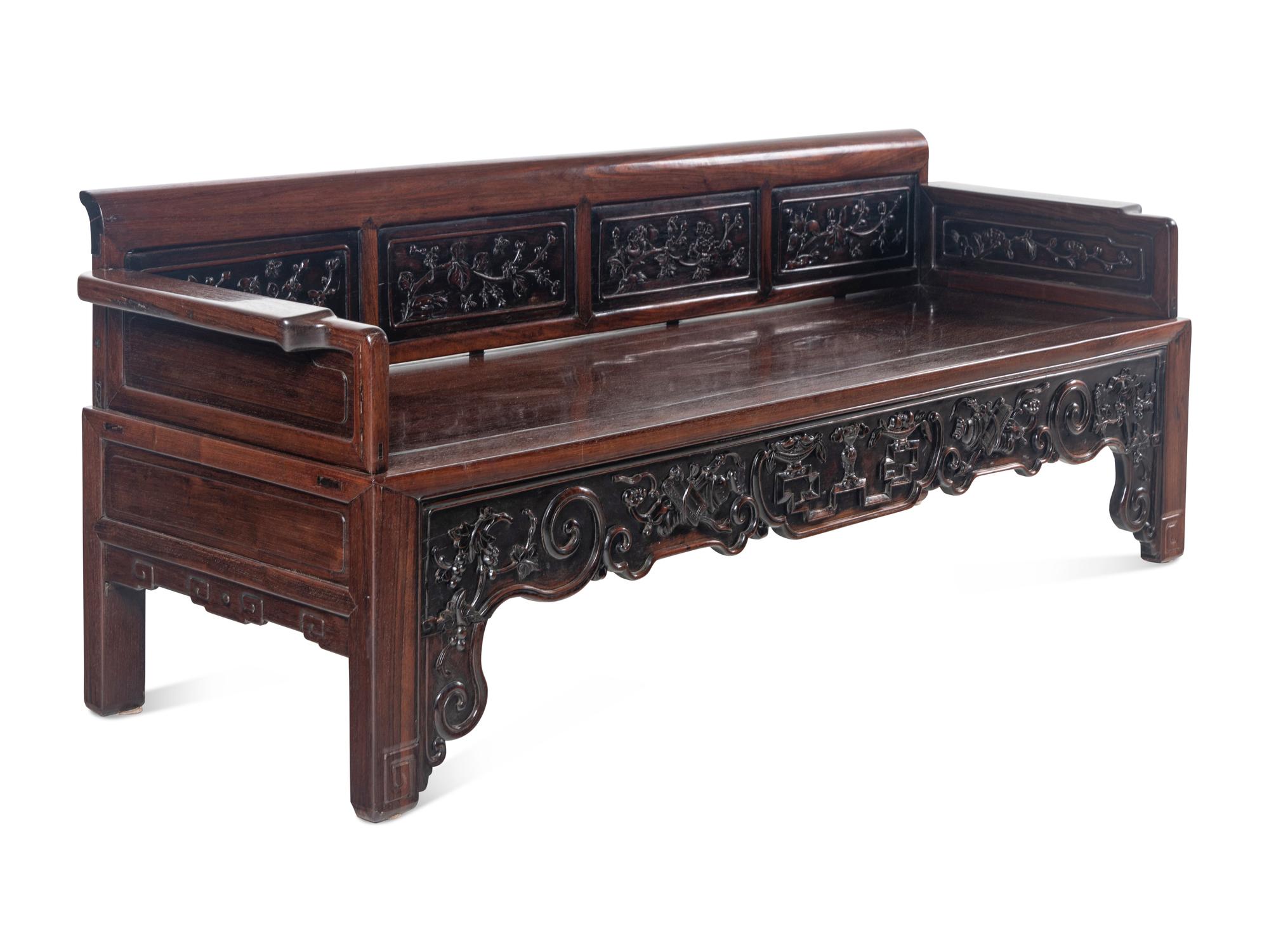 A Chinese Carved Zitan Day Bed, Luohanchuang