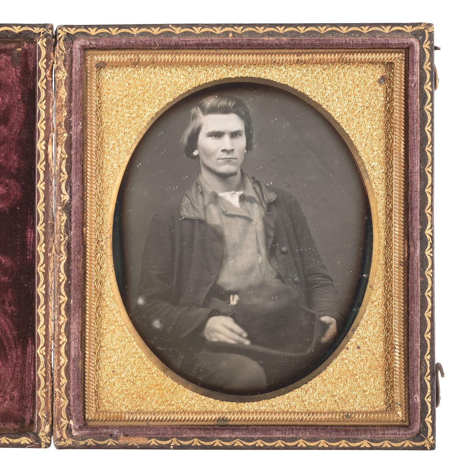 [WESTERN AMERICANA - MINING]. Sixth plate daguerreotype of a possible gold miner identified as Lemuel L. Goodell.