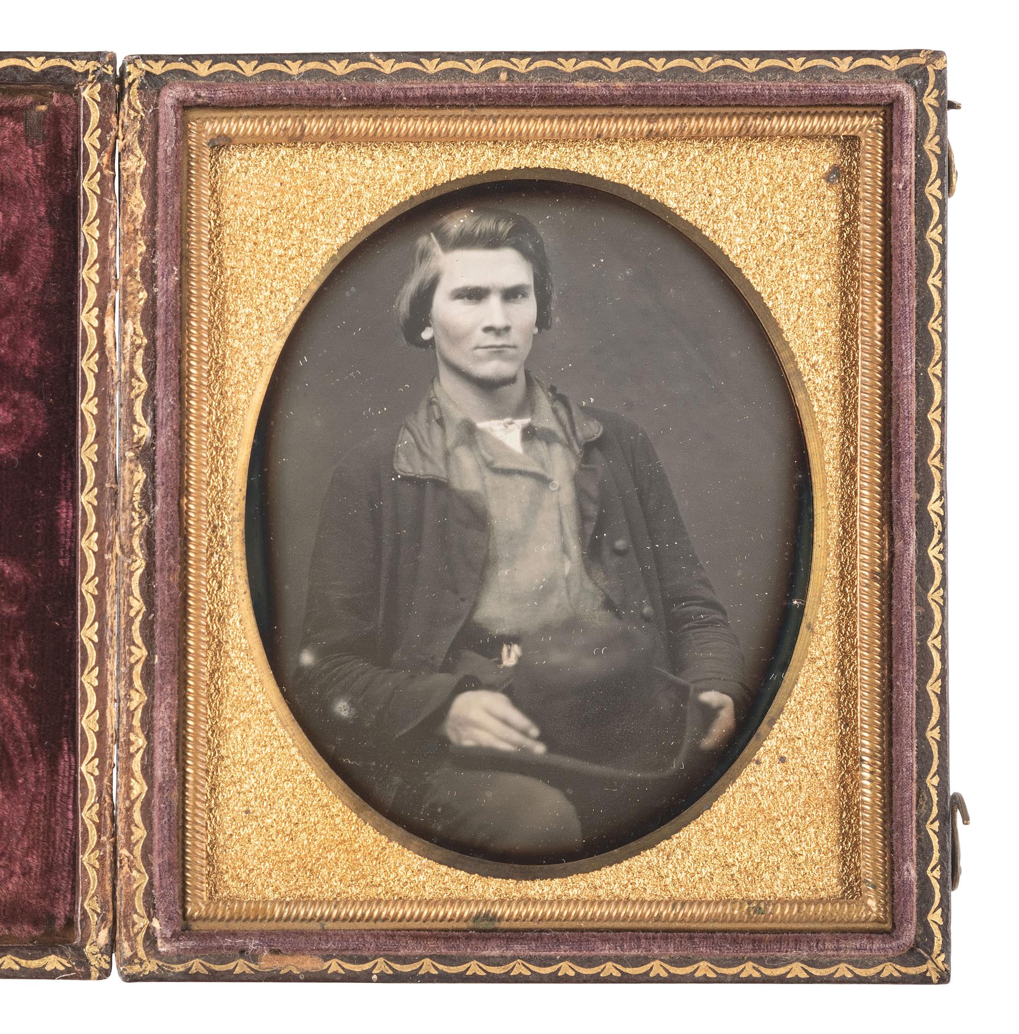 [WESTERN AMERICANA - MINING]. Sixth plate daguerreotype of a possible gold miner identified as Lemuel L. Goodell.