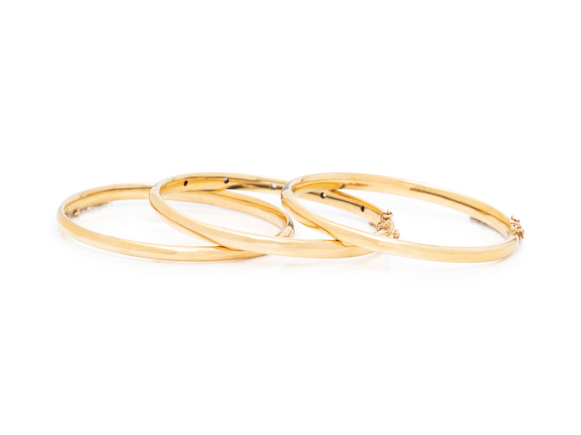 ANTIQUE, COLLECTION OF DIAMOND, ENAMEL, AND YELLOW GOLD BANGLE BRACELETS