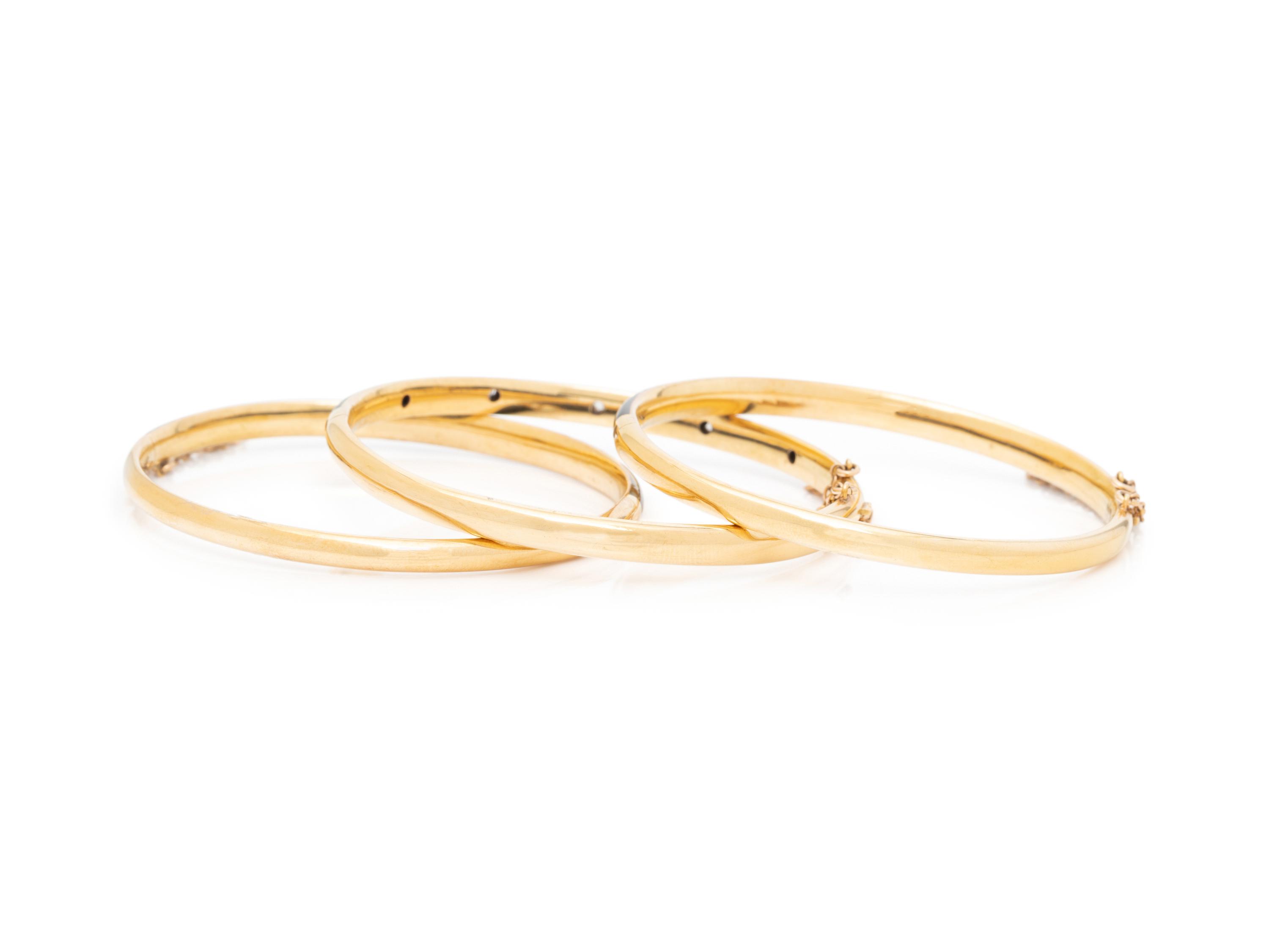 ANTIQUE, COLLECTION OF DIAMOND, ENAMEL, AND YELLOW GOLD BANGLE BRACELETS