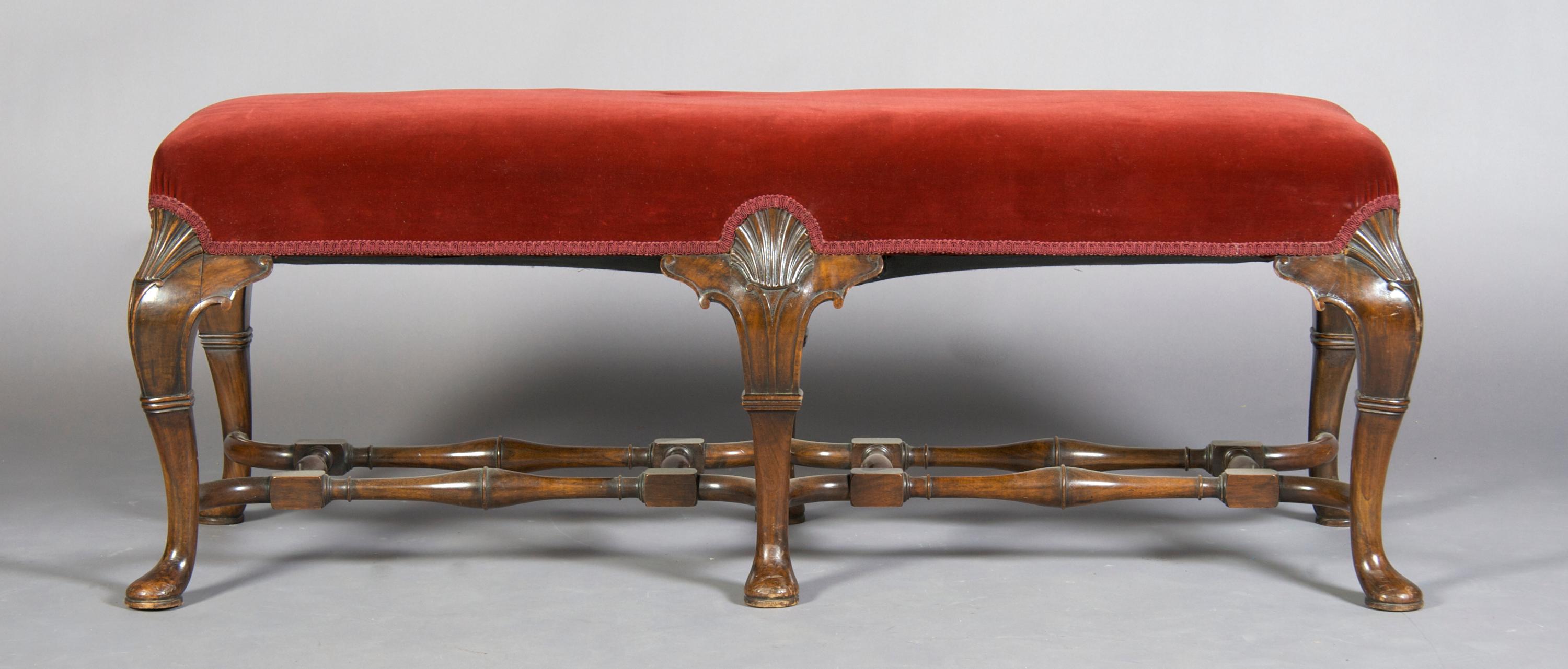 A Carved Mahogany Bench, Width 48 inches.