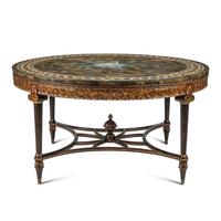 A Louis XVI Style Parcel Gilt Mahogany and Specimen Marble-Top Center Table