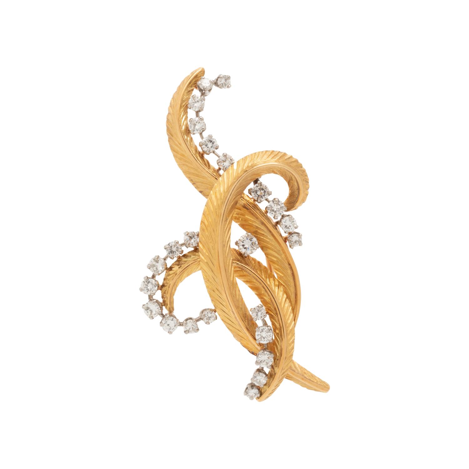 FRENCH, YELLOW GOLD AND DIAMOND BROOCH