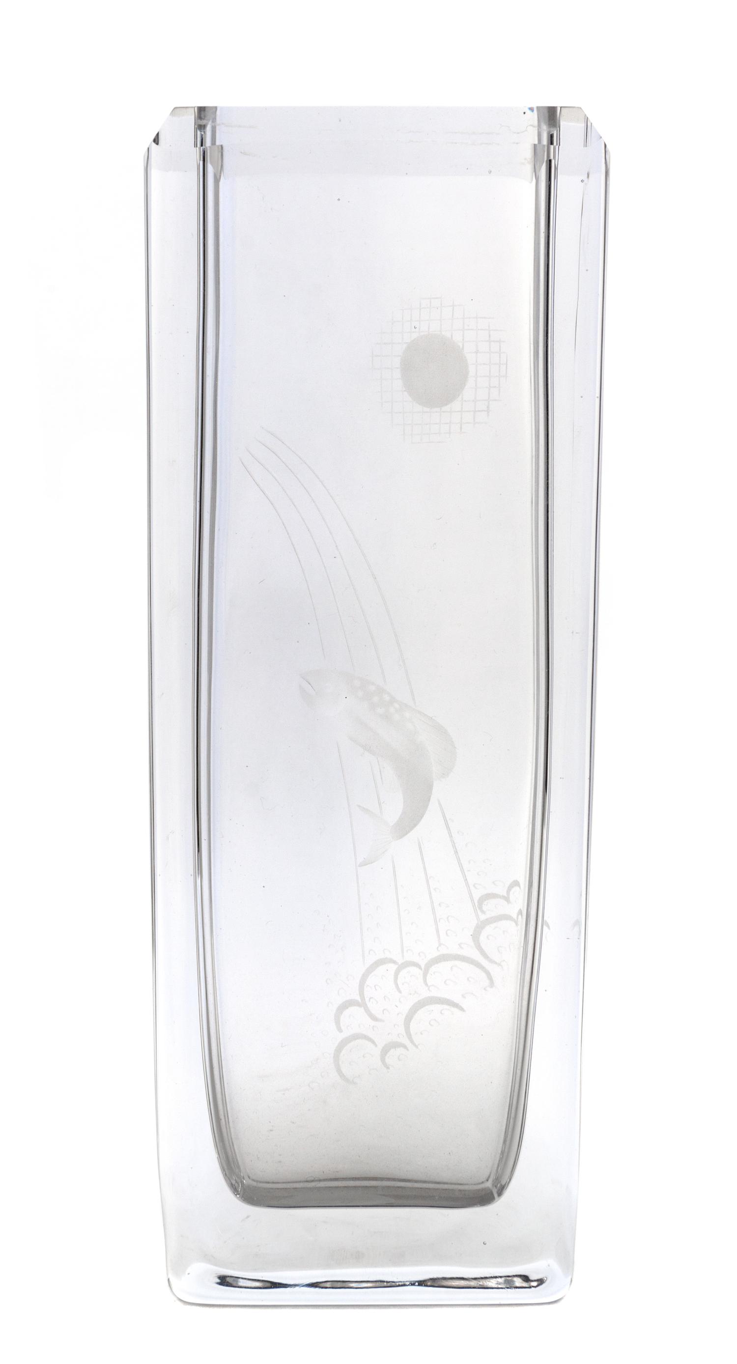 An Orrefors Etched Glass Vase Height 9 3/4 inches. — 20TH CENTURY