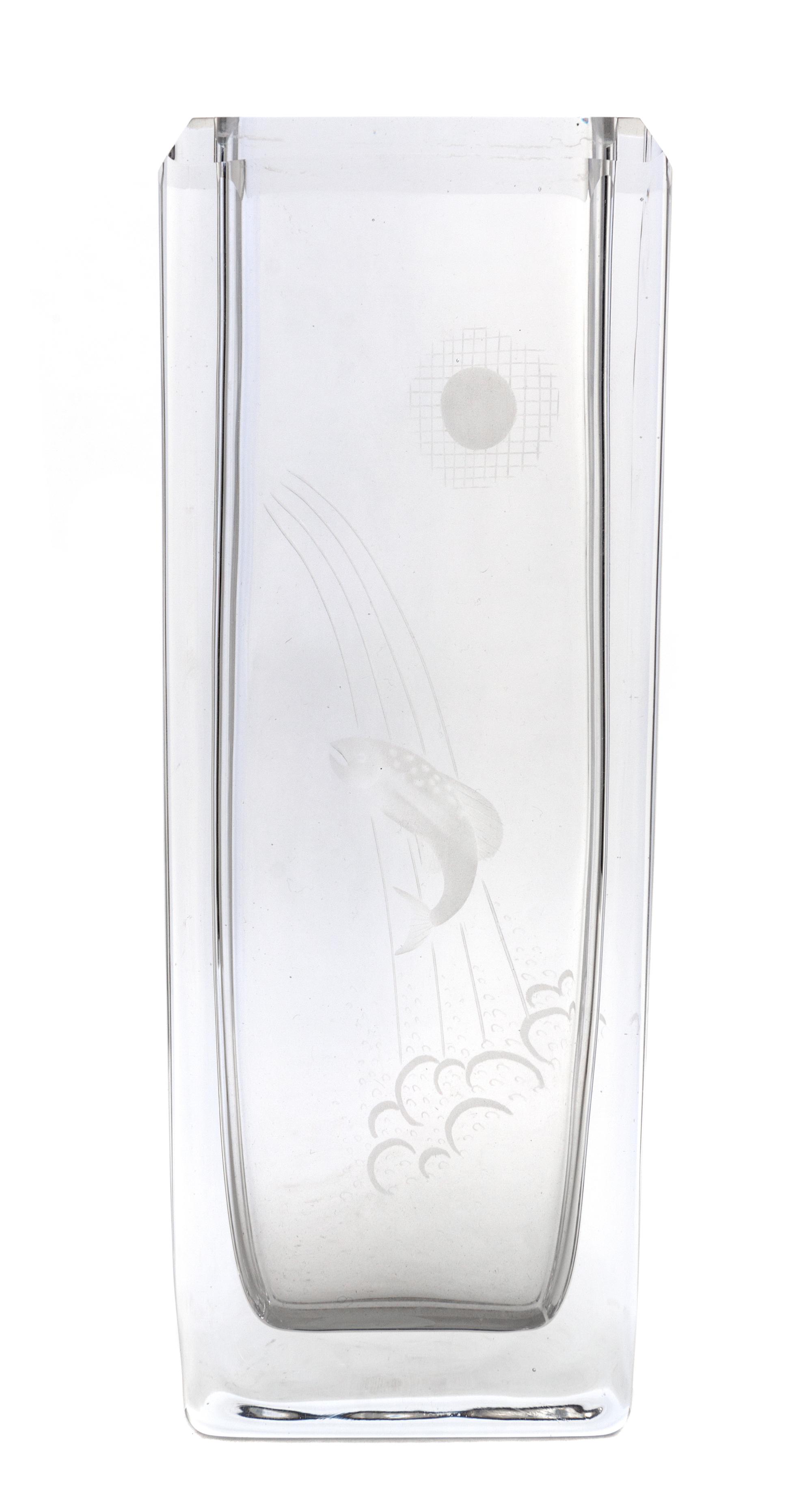 An Orrefors Etched Glass Vase Height 9 3/4 inches. — 20TH CENTURY