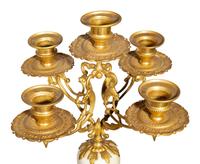 A Pair of Continental Gilt Bronze and Marble Five-Light Candelabra