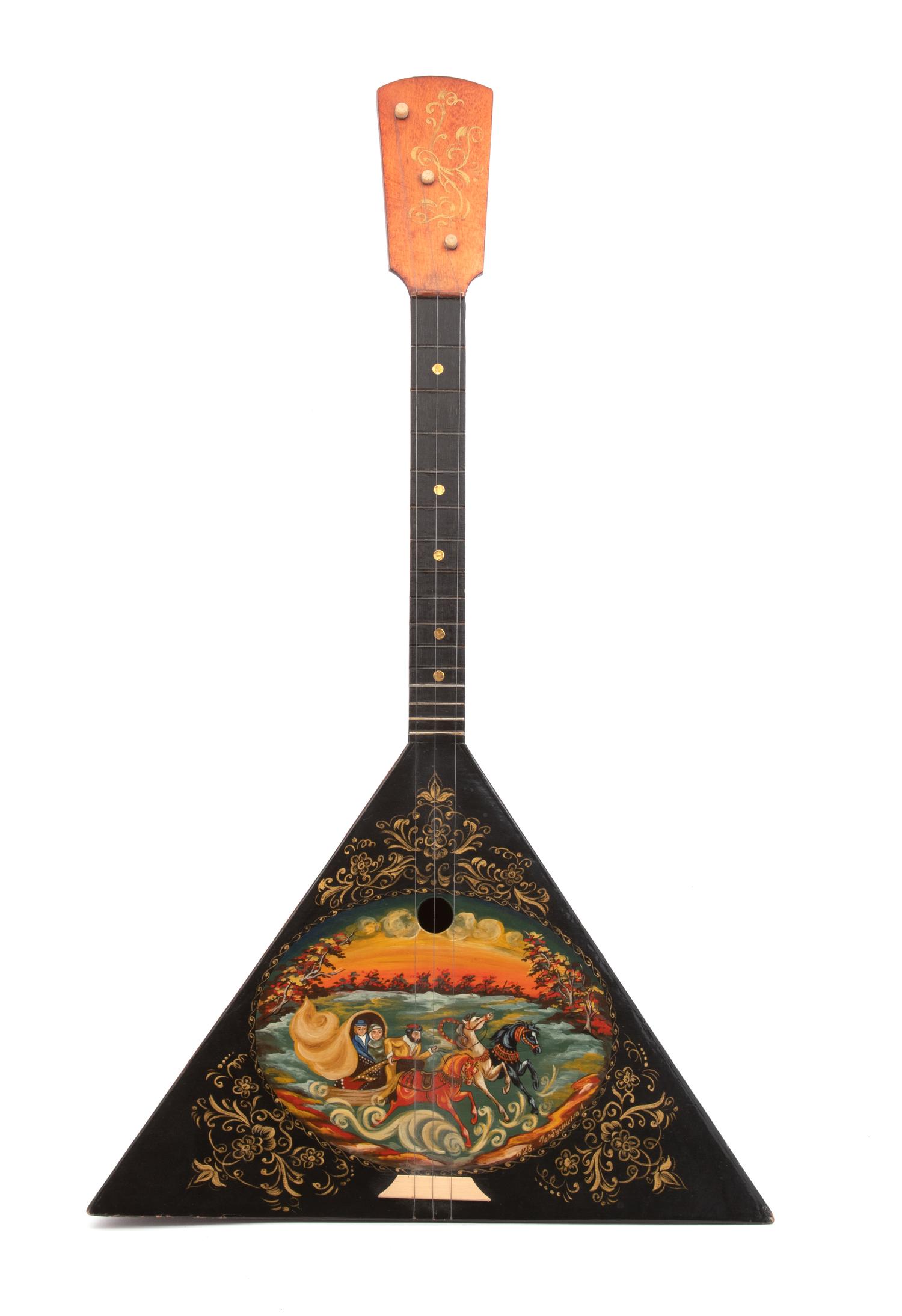 A Russian Hand Painted Lacquered Balalika — 20TH CENTURY
