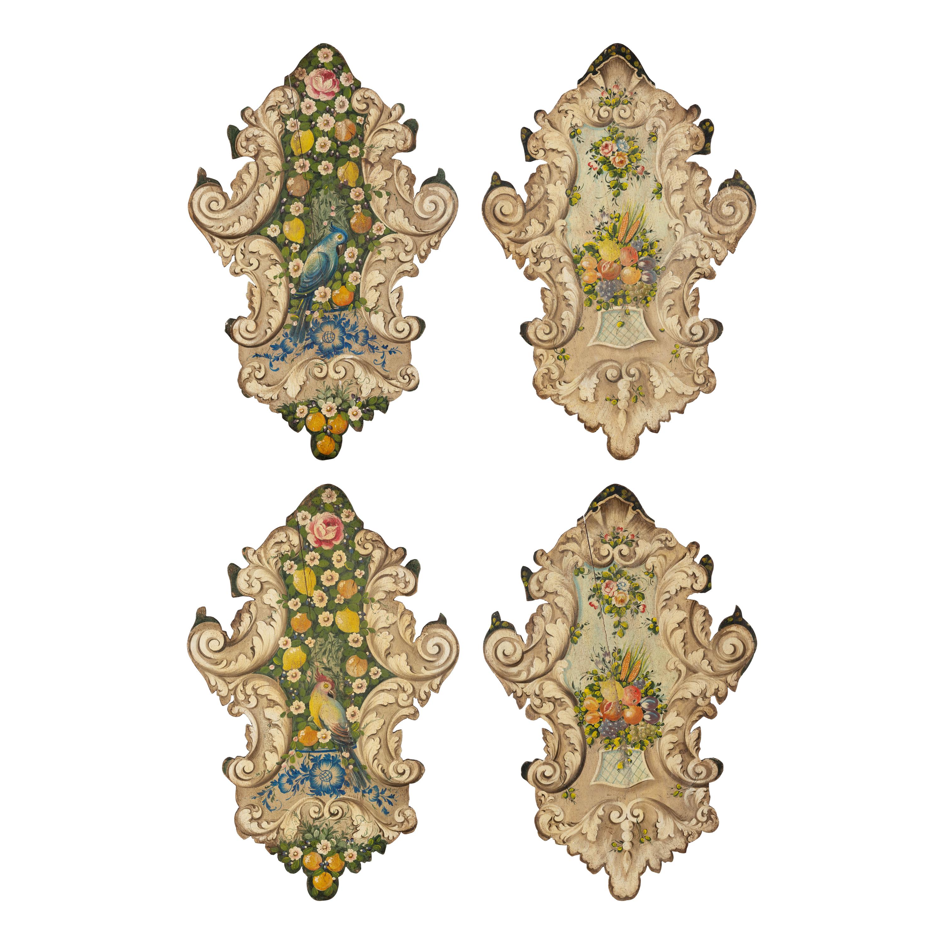 A Set of Four Italian Painted Cartouche-Form Plaques