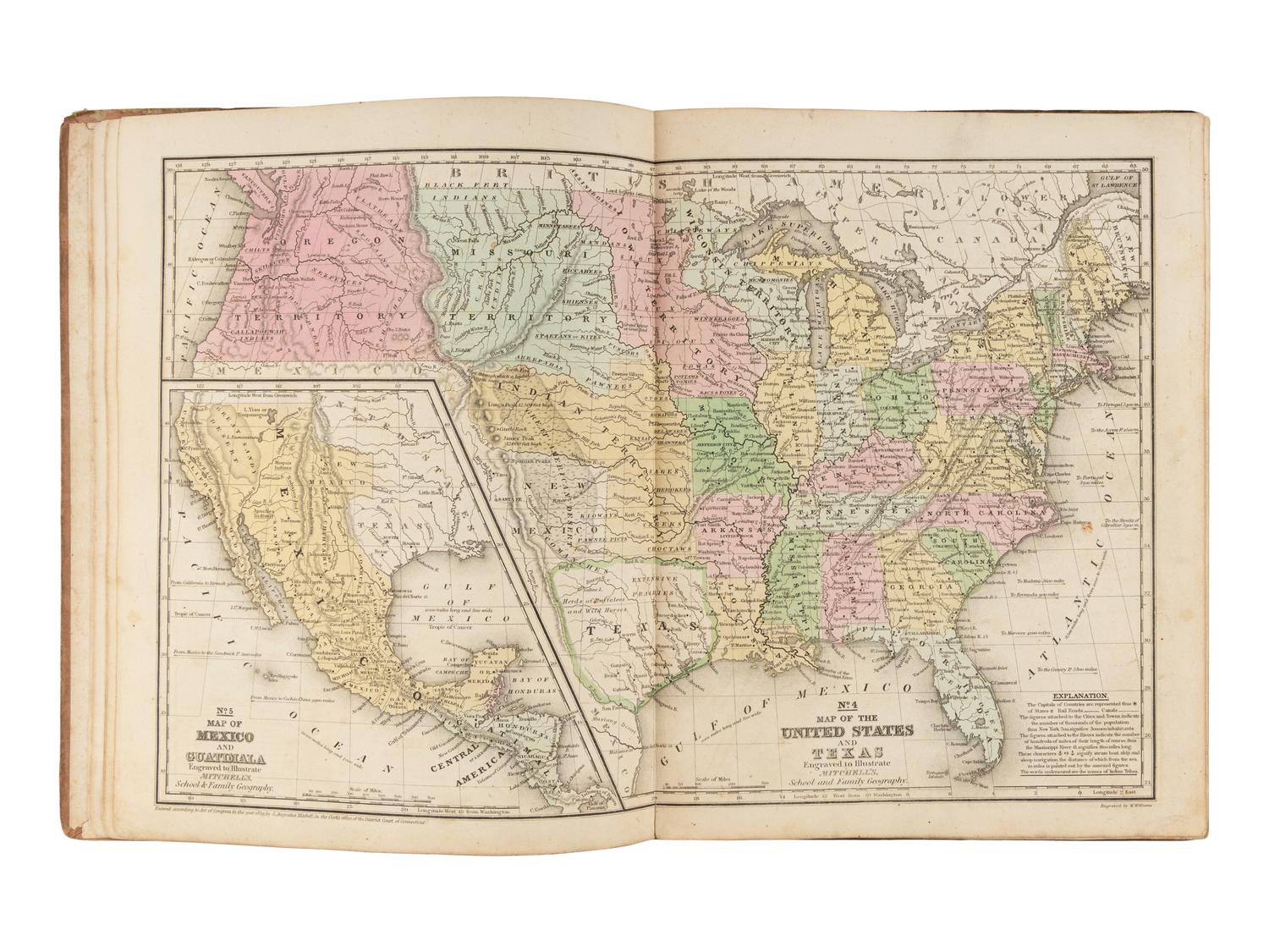 [MAPS & ATLASES]. MITCHELL, Samuel Augustus (1792-1868). Mitchell’s School Atlas. Philadelphia: Thomas, Cowperthwait, & Co., 1839.