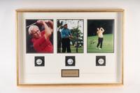 A Jack Nicklaus, Arnold Palmer and Gary Player "Big Three" Signed Autograph Golf Ball and Photograph Shadowbox Display,