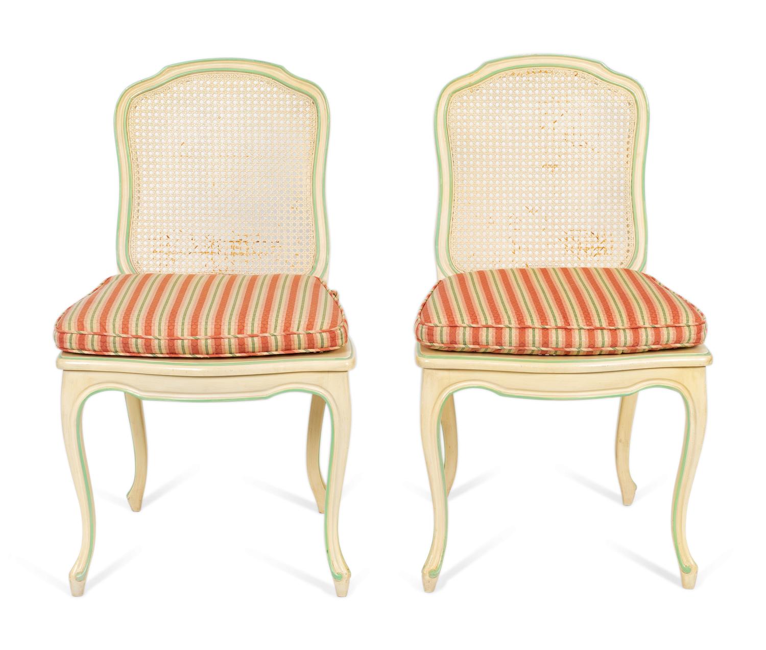 A Set of Eight Louis XV Style White-Painted Caned Dining Chairs Chairs — 20TH CENTURY