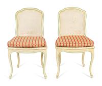 A Set of Eight Louis XV Style White-Painted Caned Dining Chairs Chairs — 20TH CENTURY