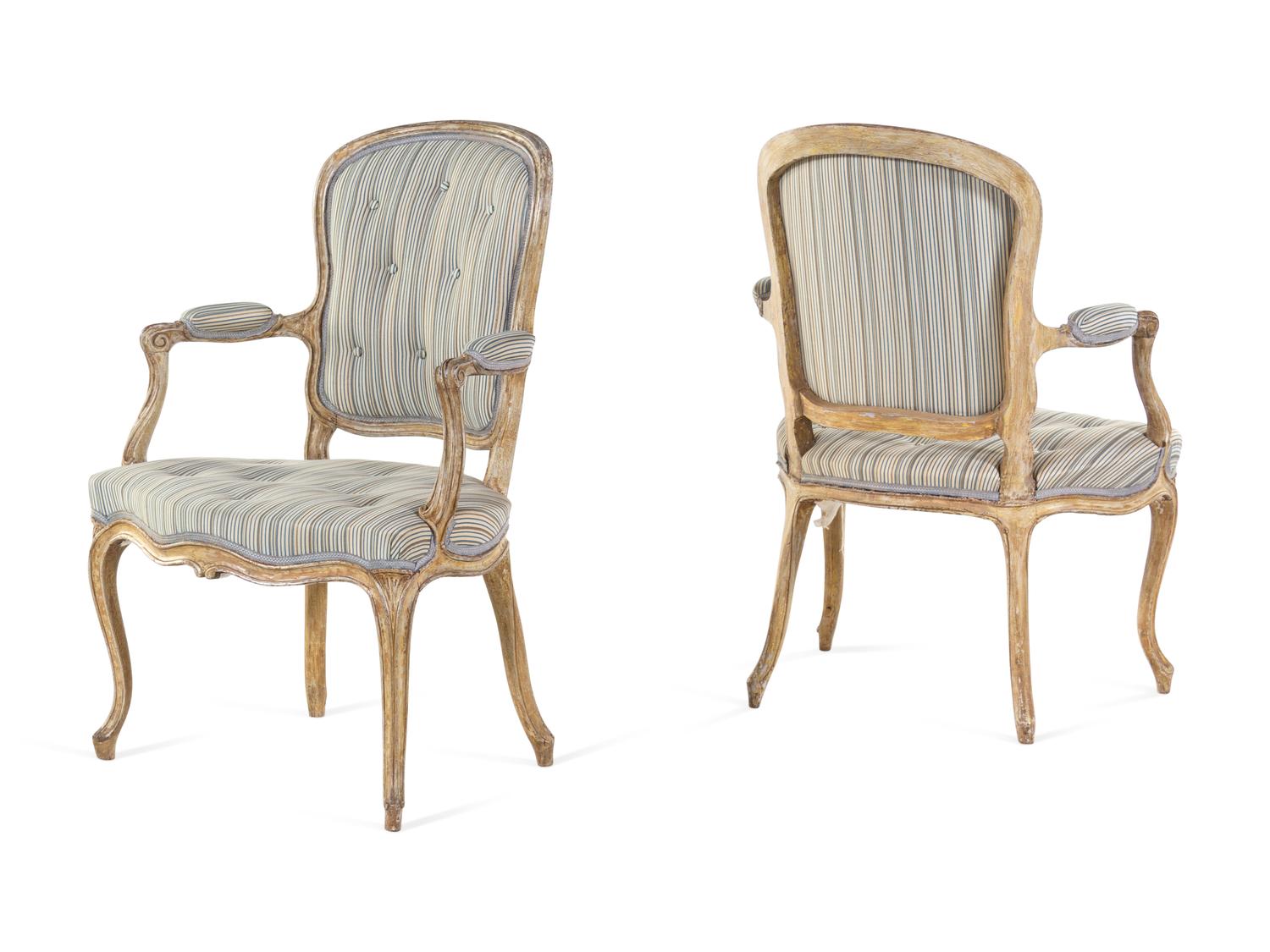 A Set of Six Louis XV Carved and Painted Fauteuils