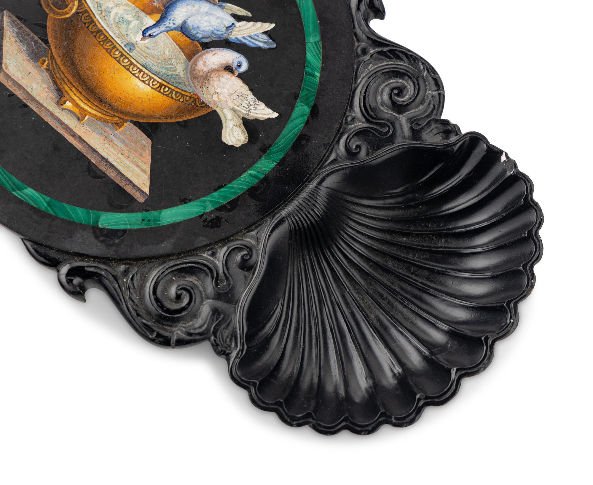 An Italian Double-Shell Carved and Micromosaic-Inset Vide Poche